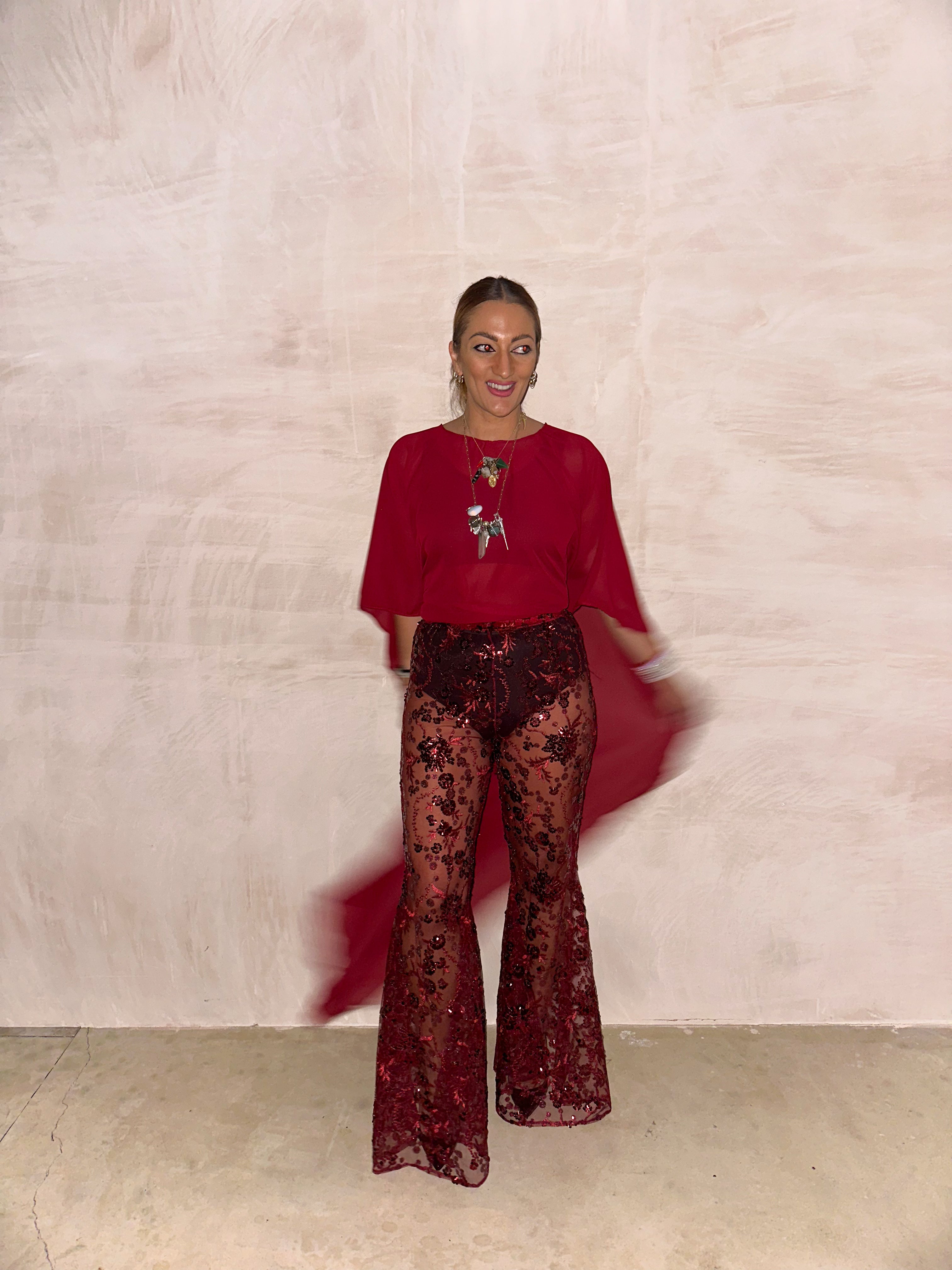 The Midnight Sequin Extreme Flares In Burgundy
