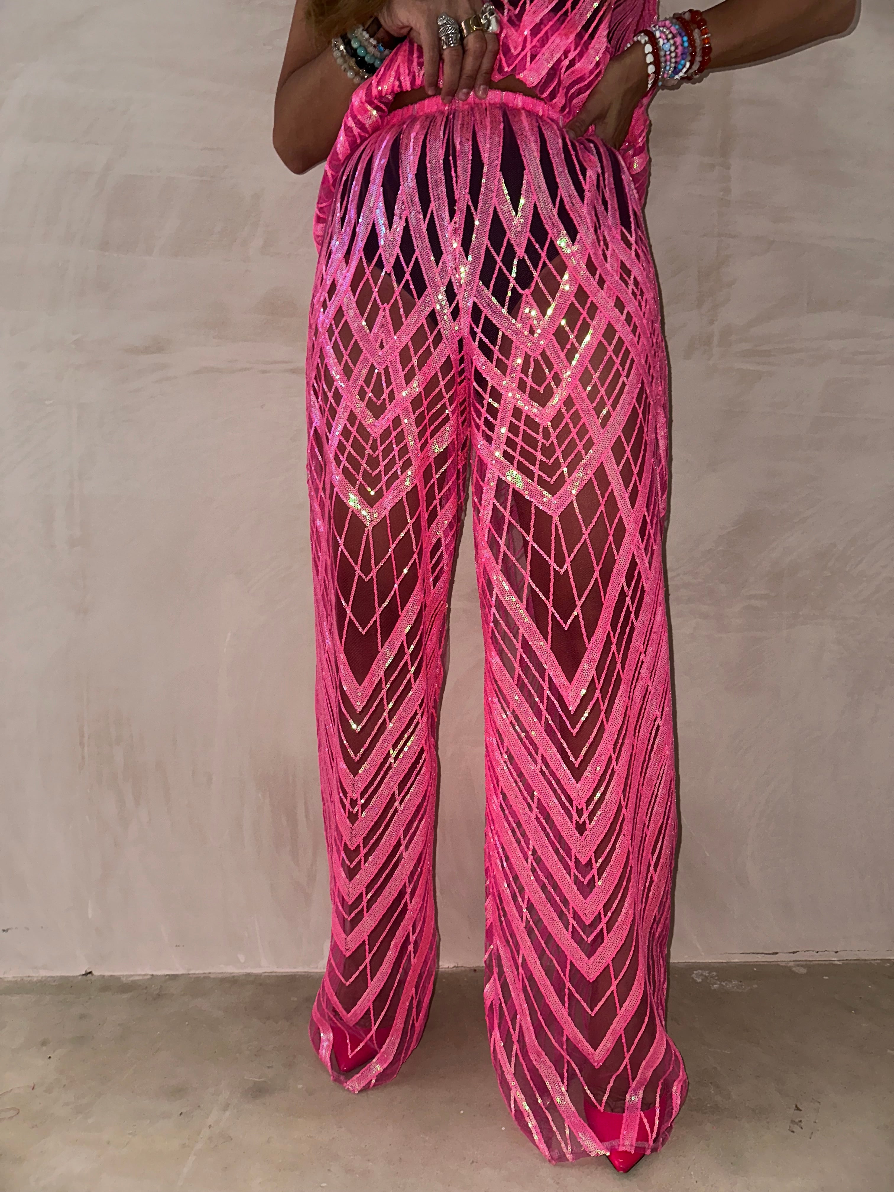 Solaris Vega Sequin Trousers In Hot Pink