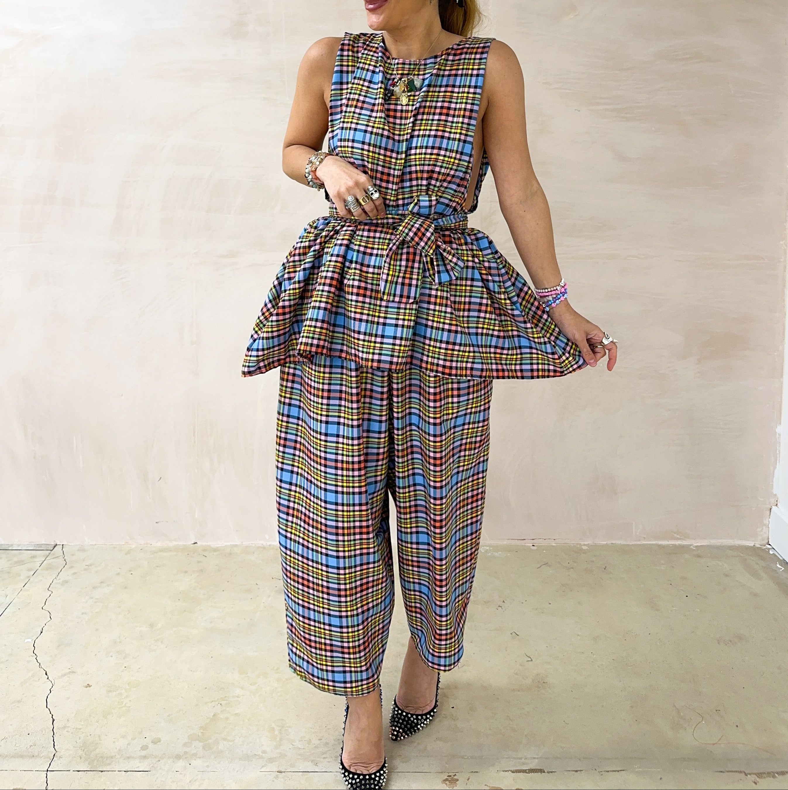 Muse Belted Top/Dress In Multi Colour Tartan