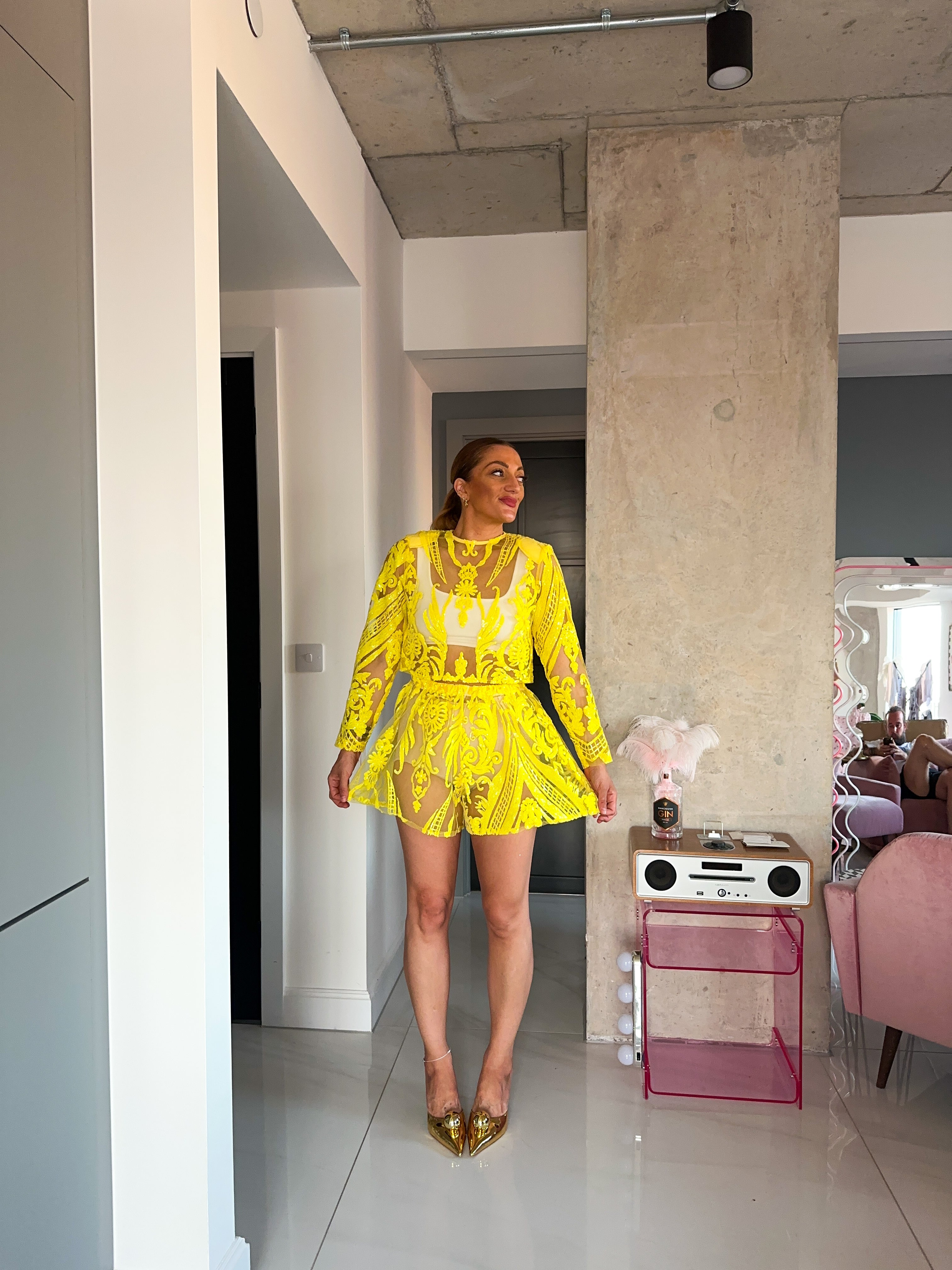 Solaris Sequin Shorts In Yellow