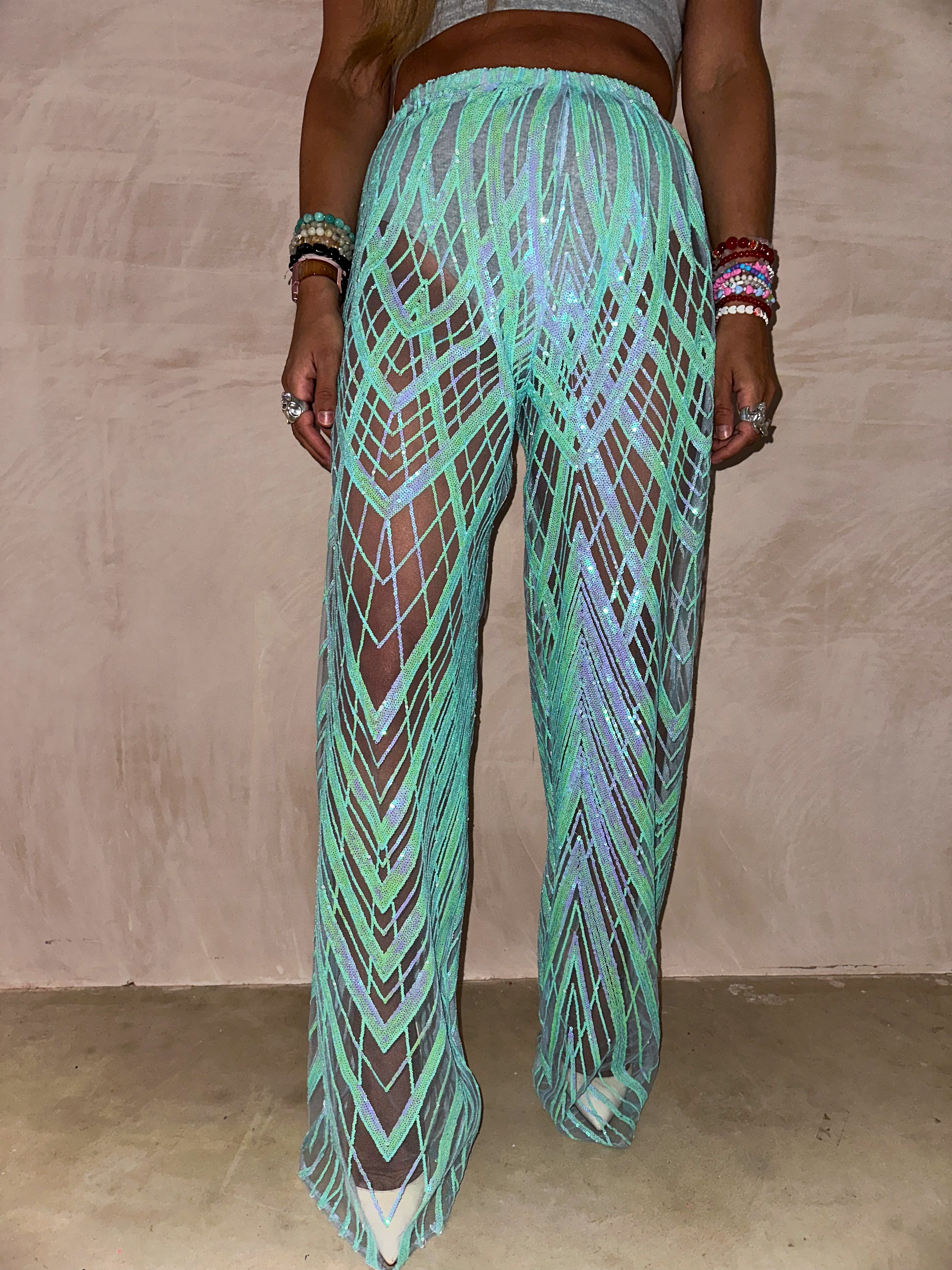 Solaris Vega Sequin Trousers In Baby Blue