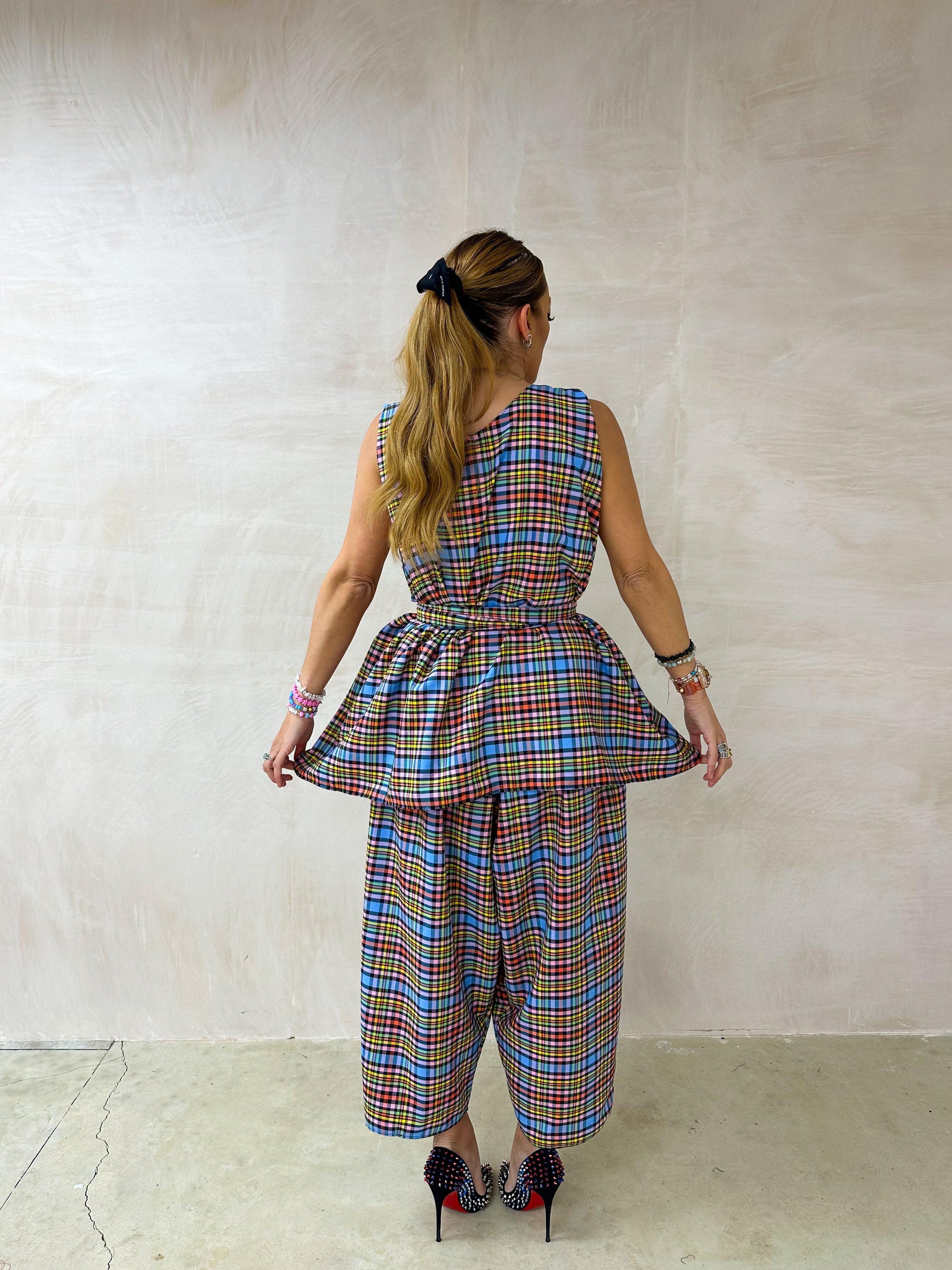 Muse Belted Top/Dress In Multi Colour Tartan