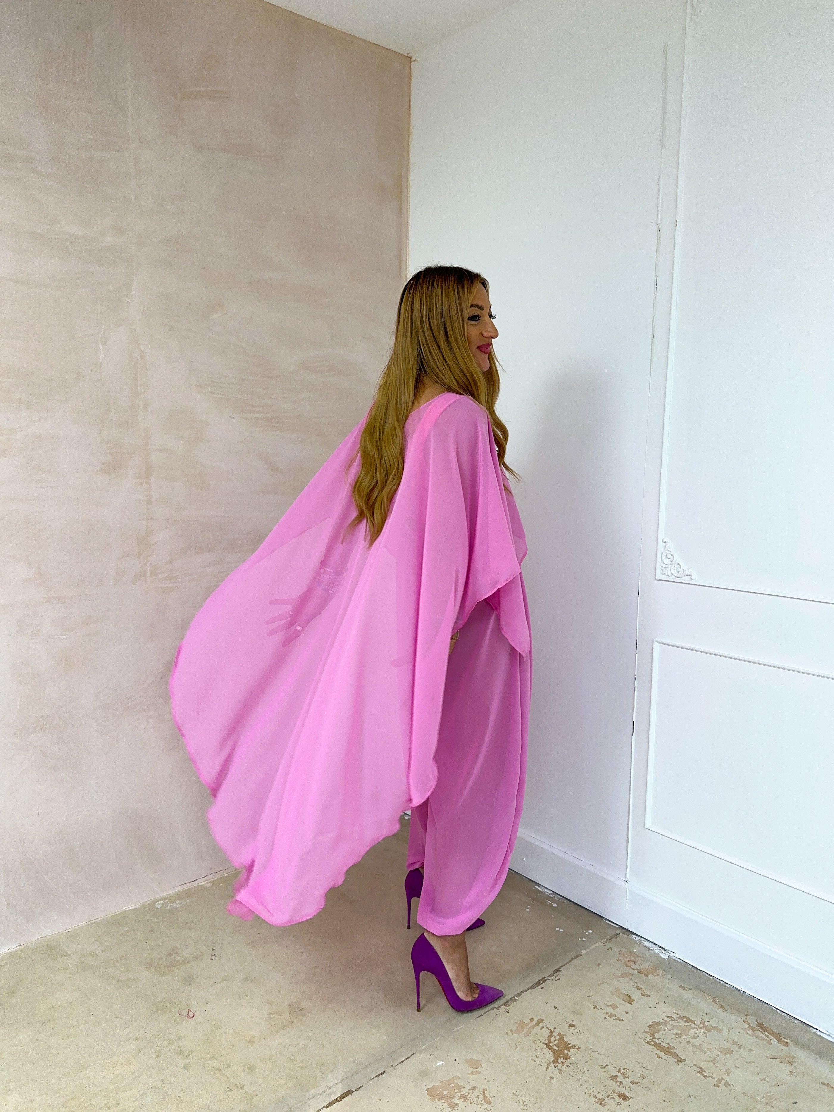 The Jasmine Chiffon Cape Top In Pink