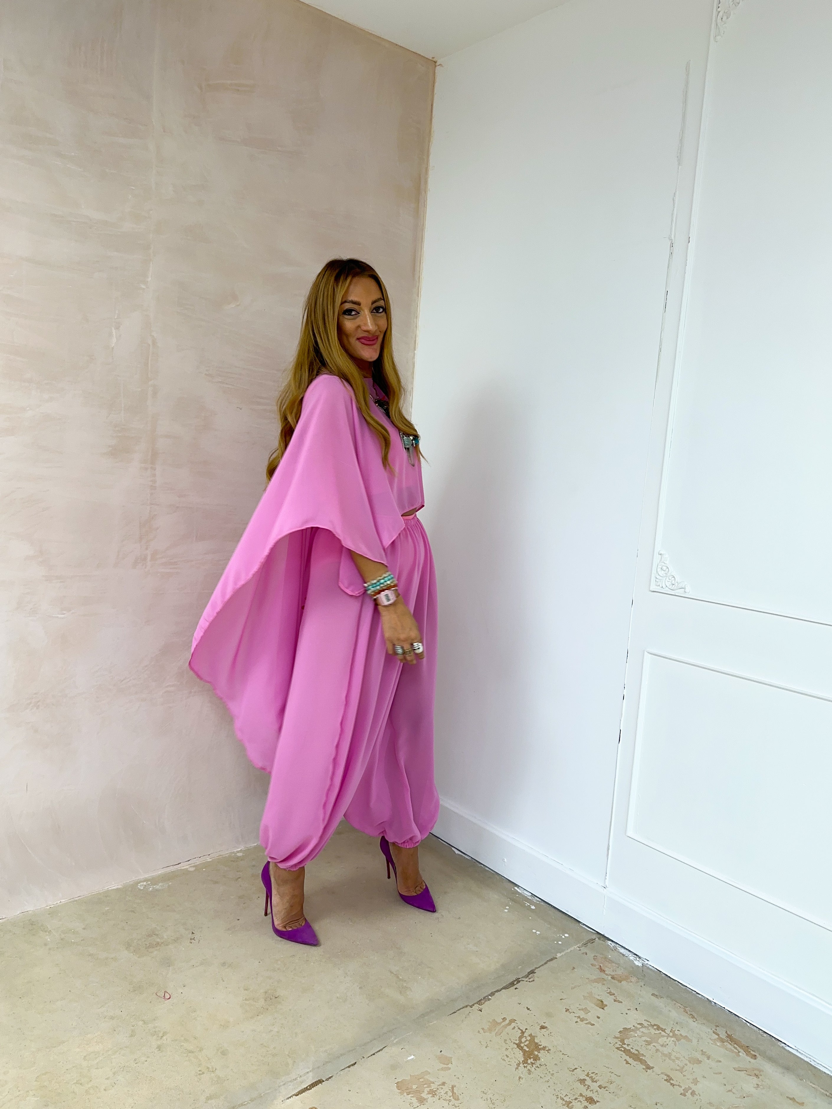 The Jasmine Chiffon Cape Top In Pink