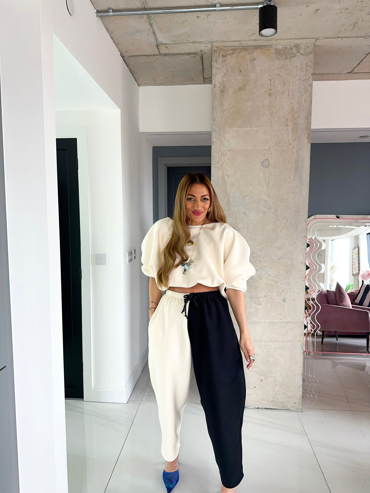 Core Collection Contrast Balloon Trousers In Black/Cream