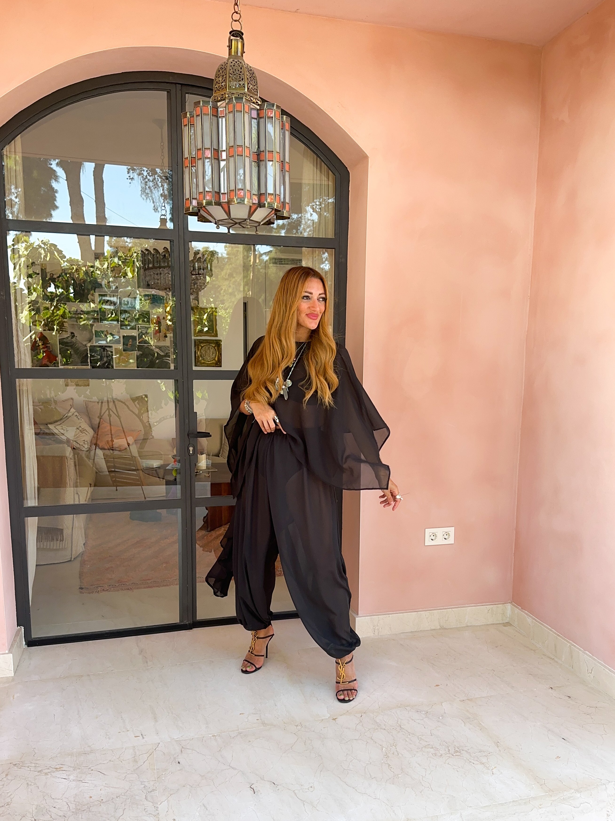 The Jasmine Chiffon Cape Top In Black
