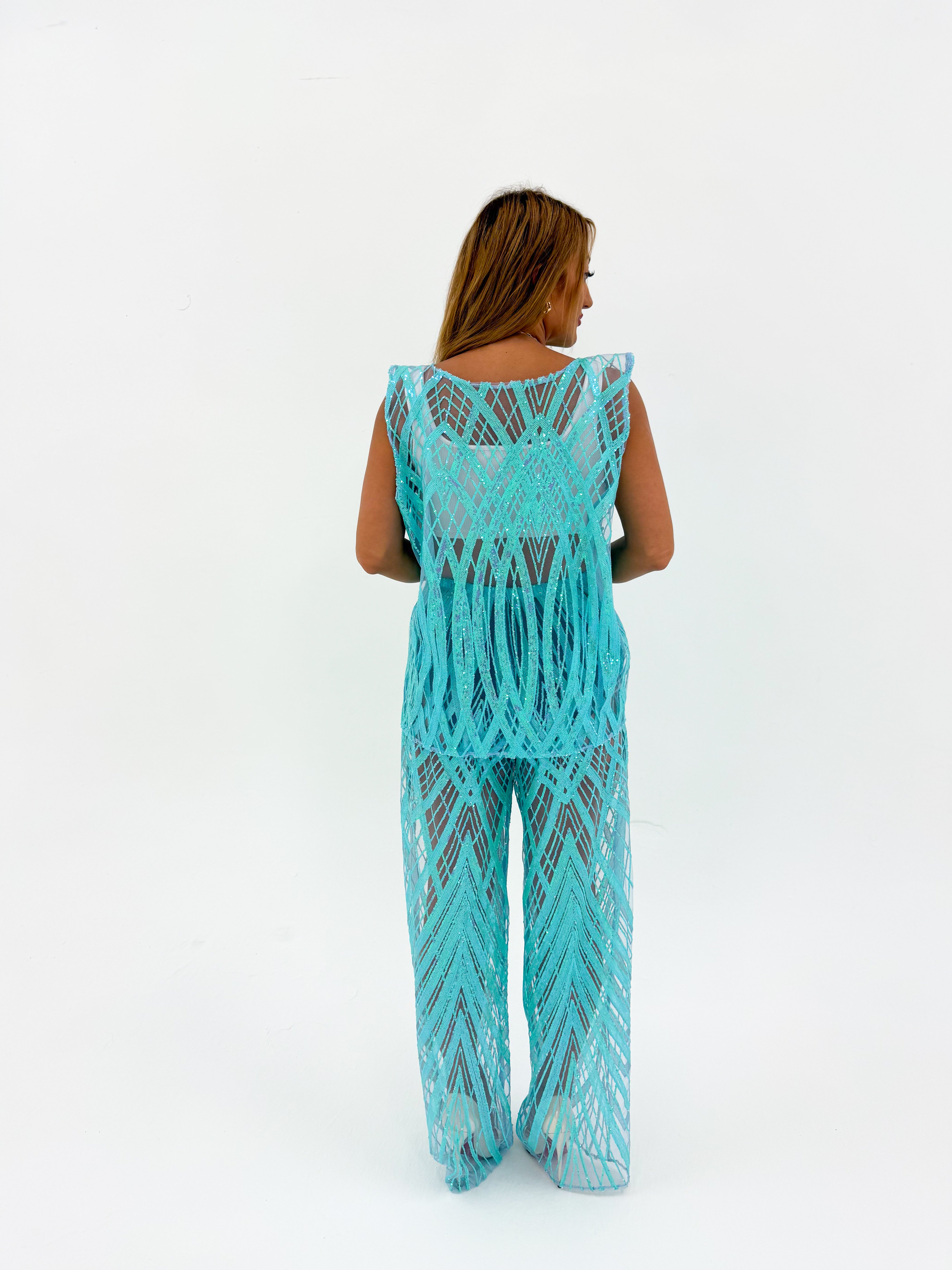 Solaris Vega Sequin Trousers In Baby Blue