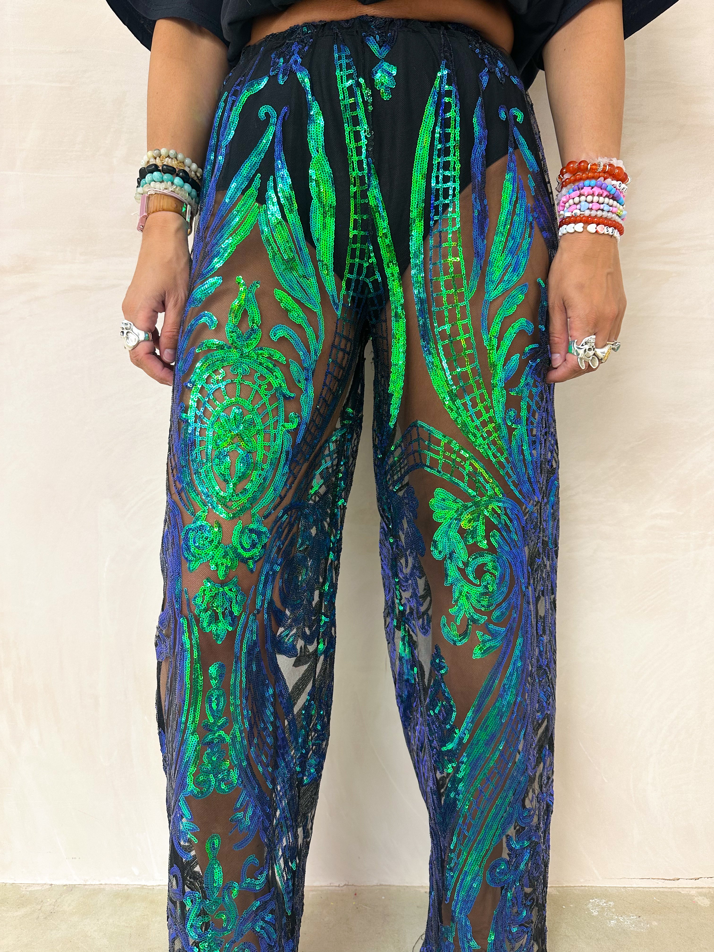 The Solaris Sequin Trousers In Bottle Green