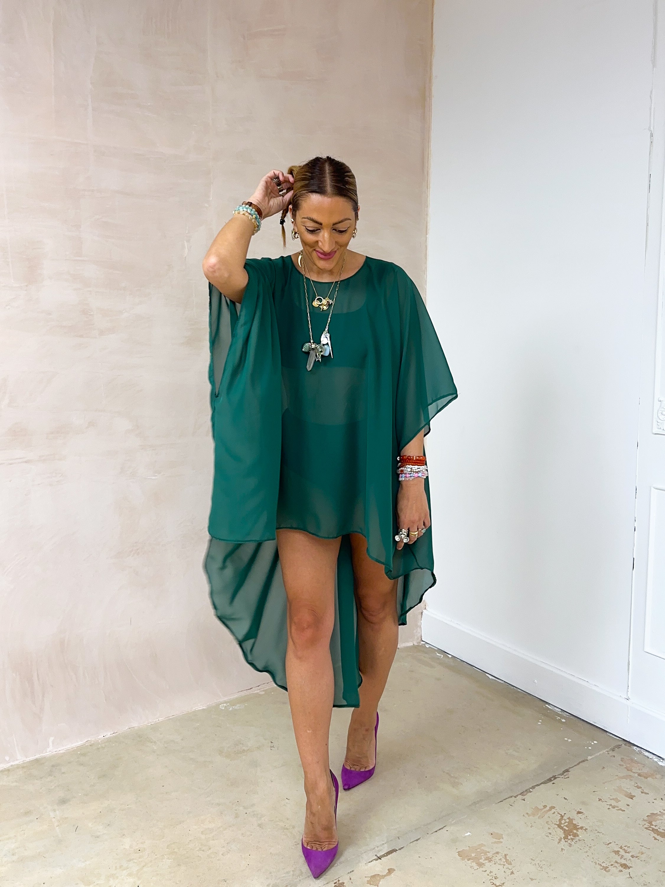 The Jasmine Chiffon Dress In Bottle Green