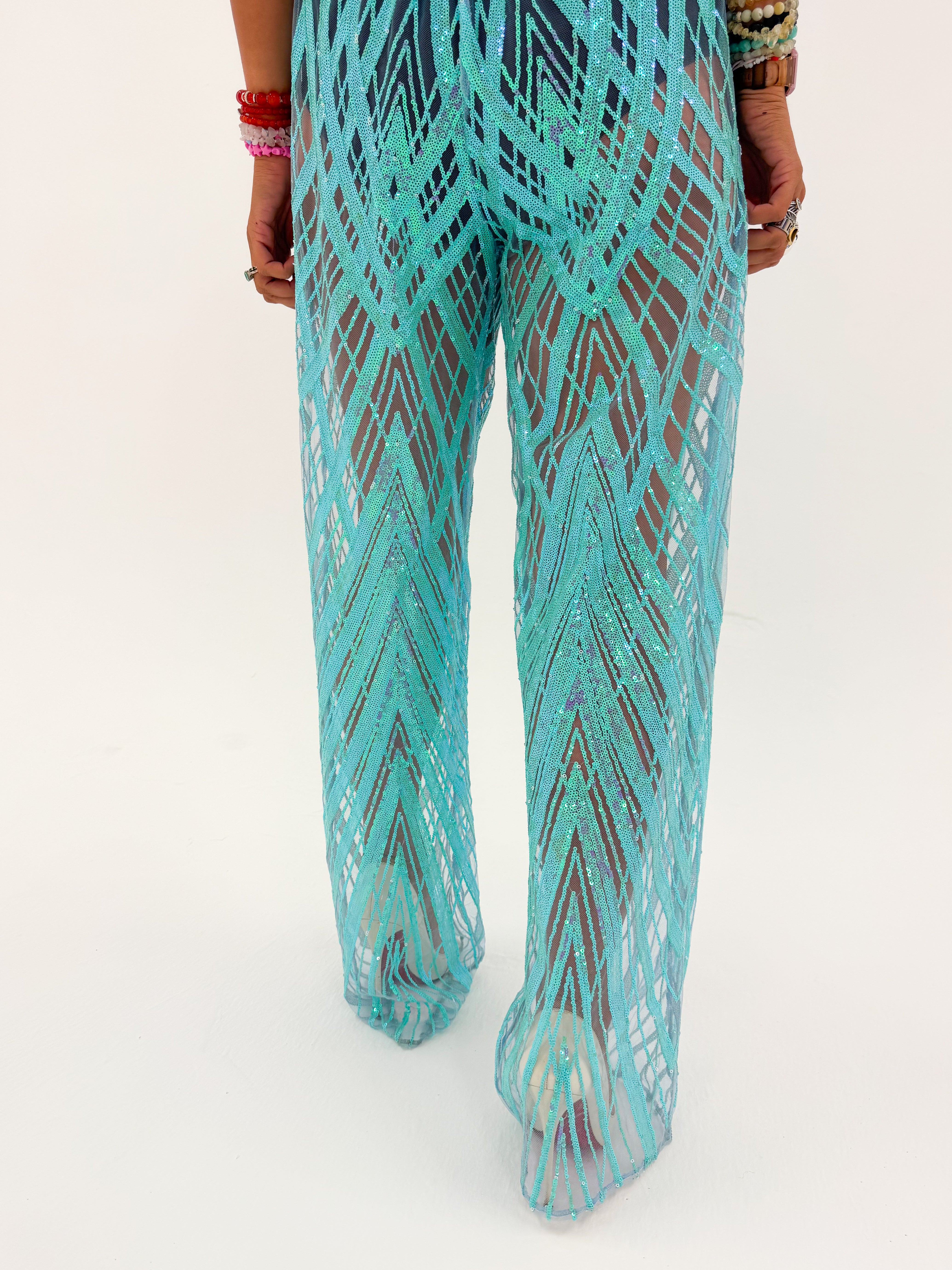 Solaris Vega Sequin Trousers In Baby Blue