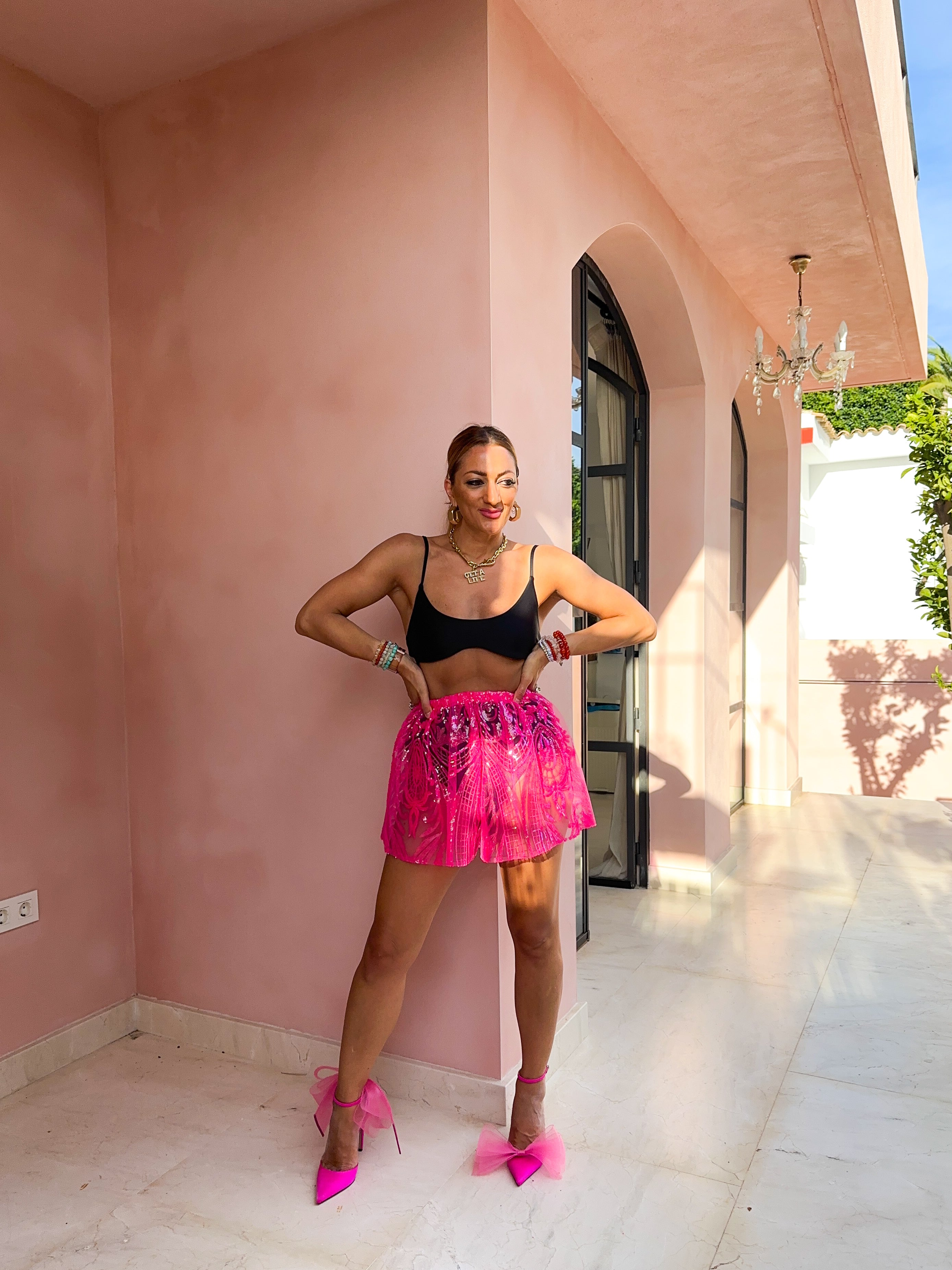 Solaris Sequin Shorts In Pink