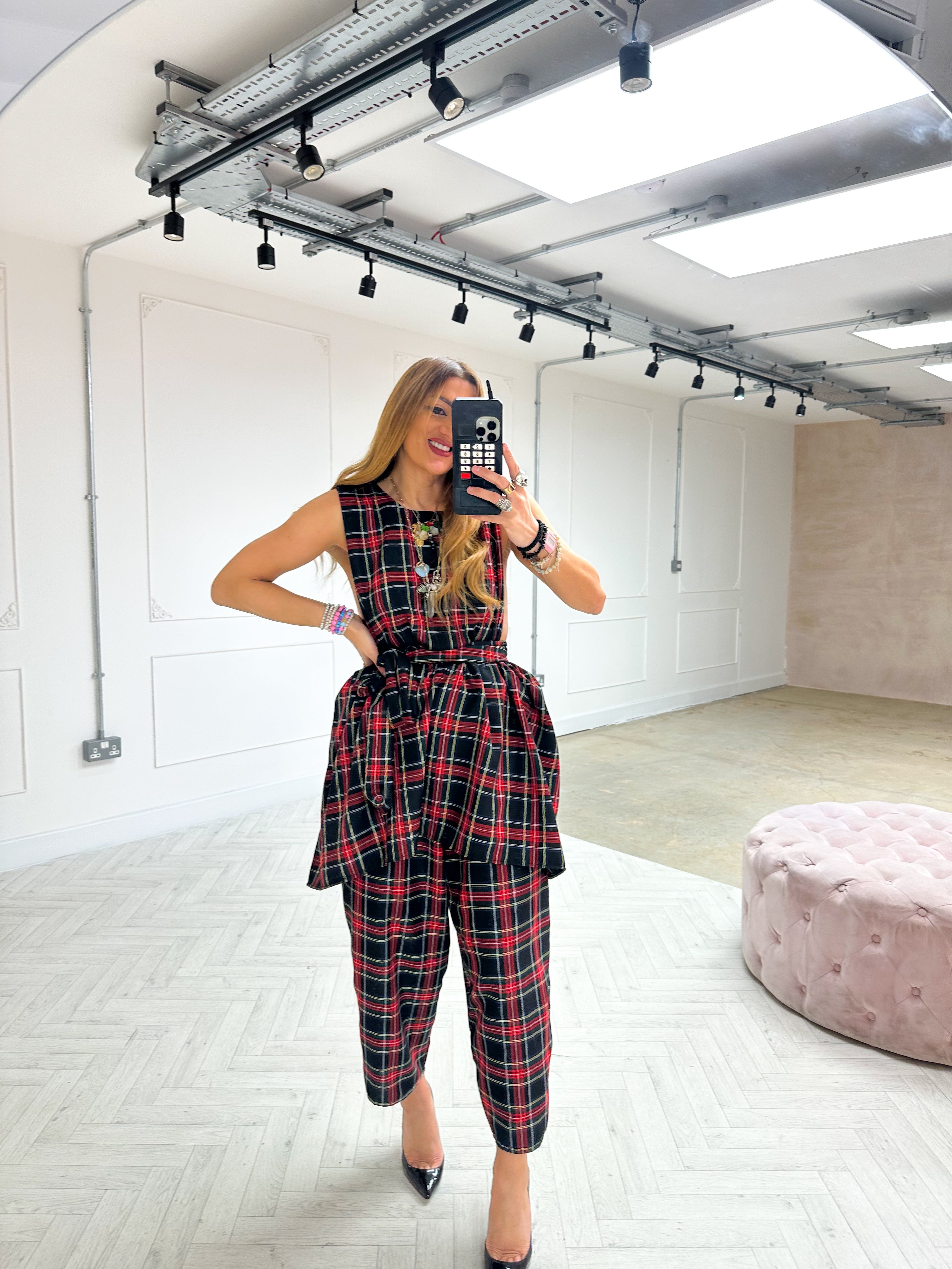 Muse Belted Top/Dress In Navy/Red Traditional Tartan