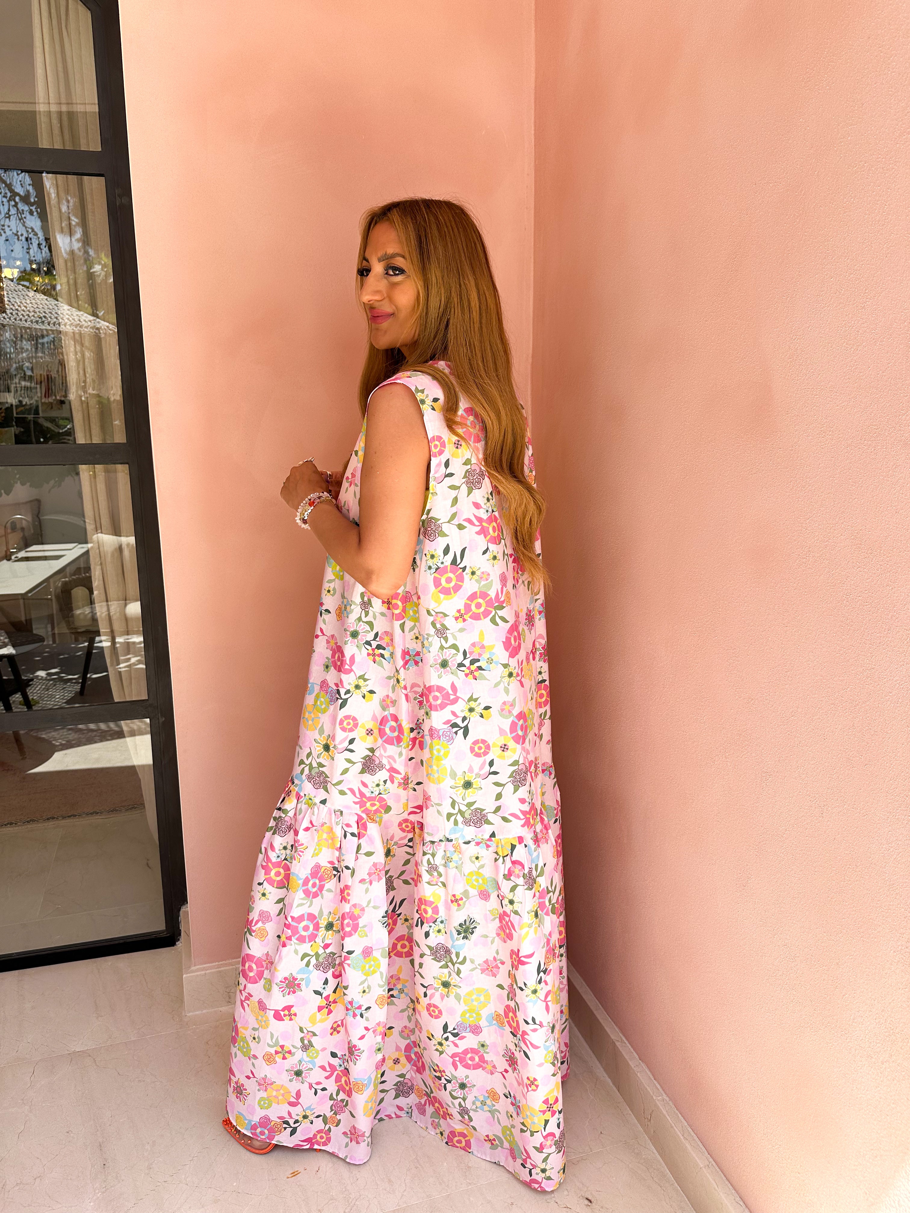 Catalan Maxi Dress In Pink Floral Print