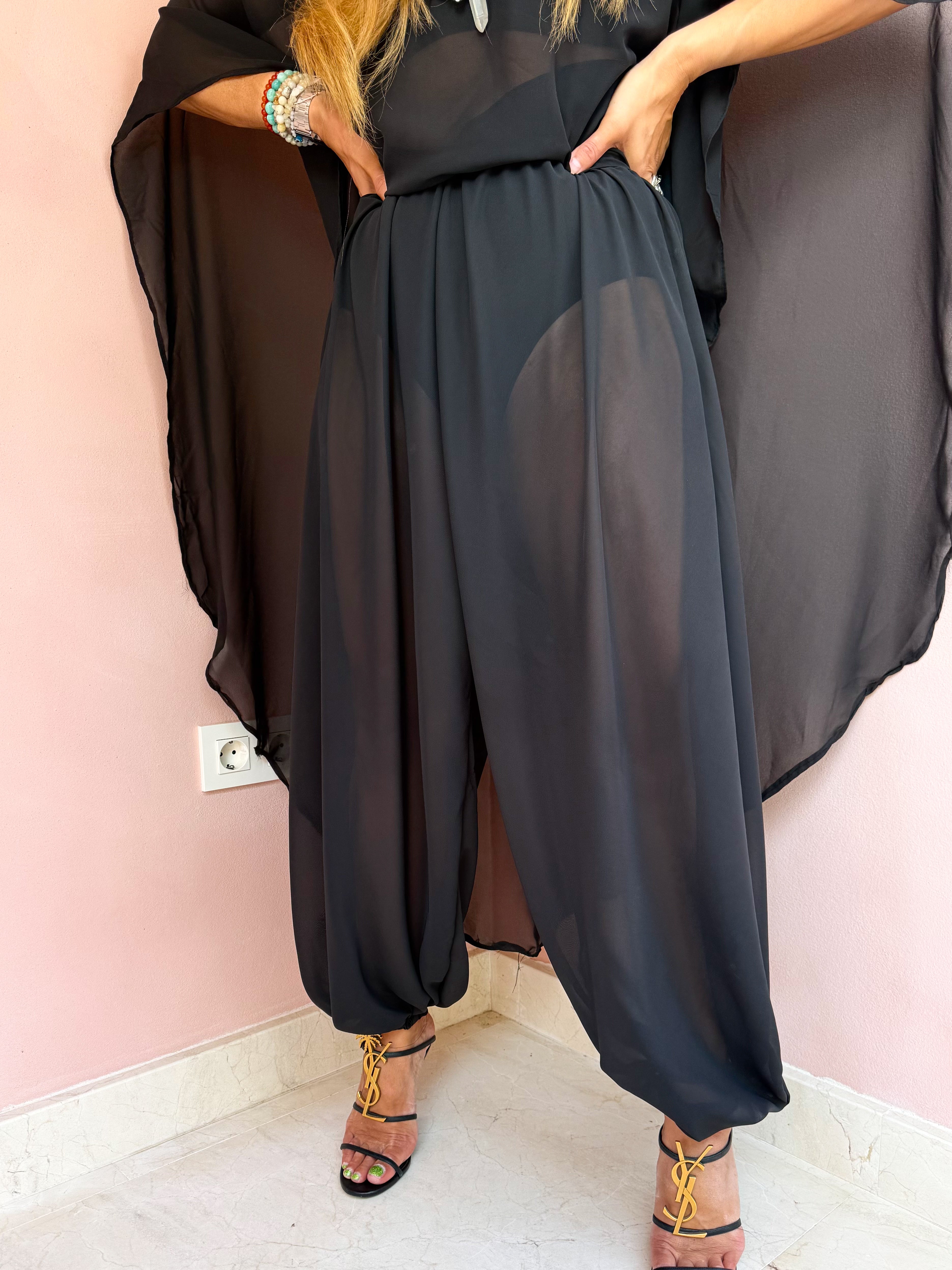 The Jasmine Aladdin Trousers In Black Chiffon