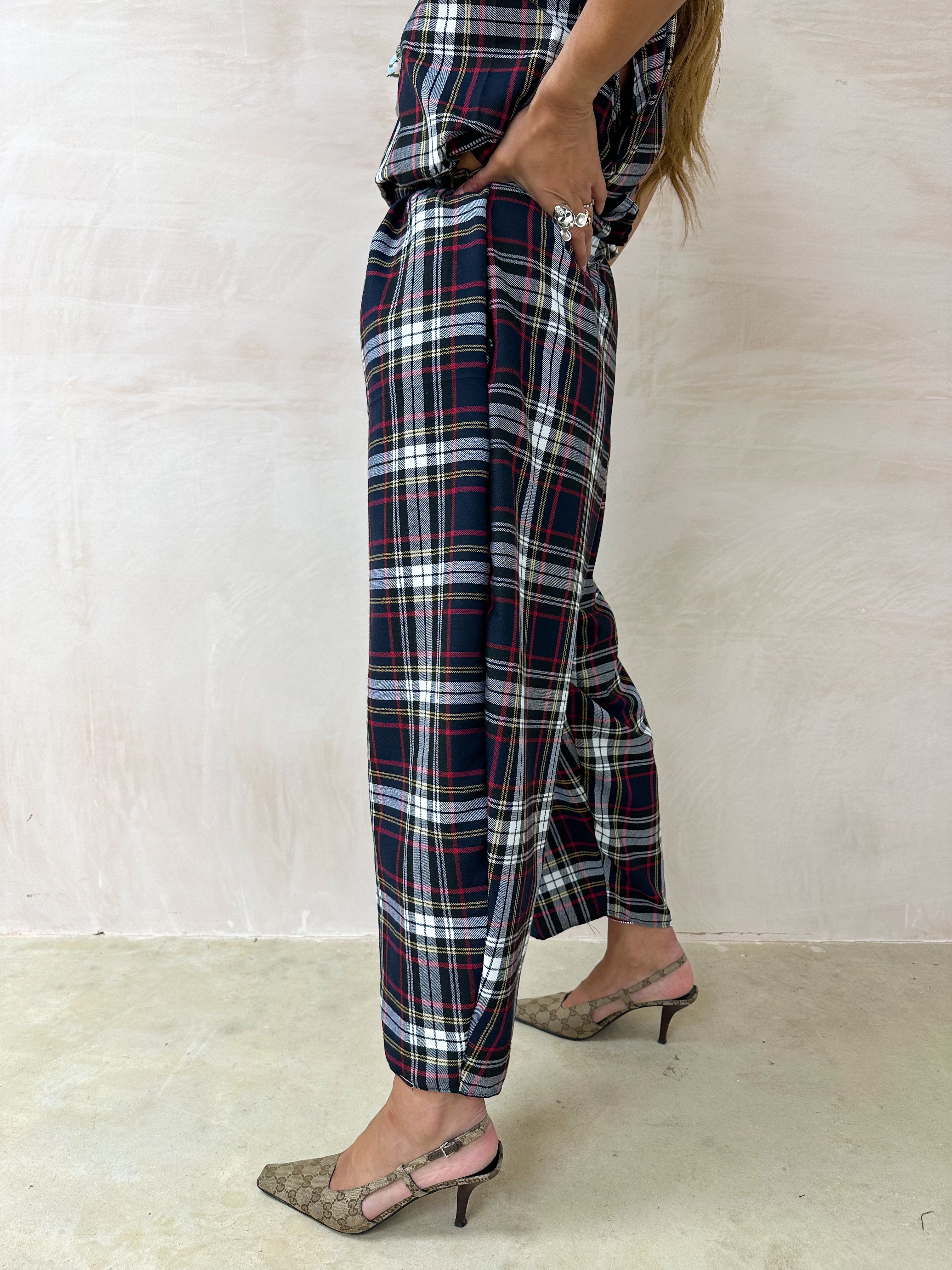 Muse Balloon Trousers In Navy Tartan