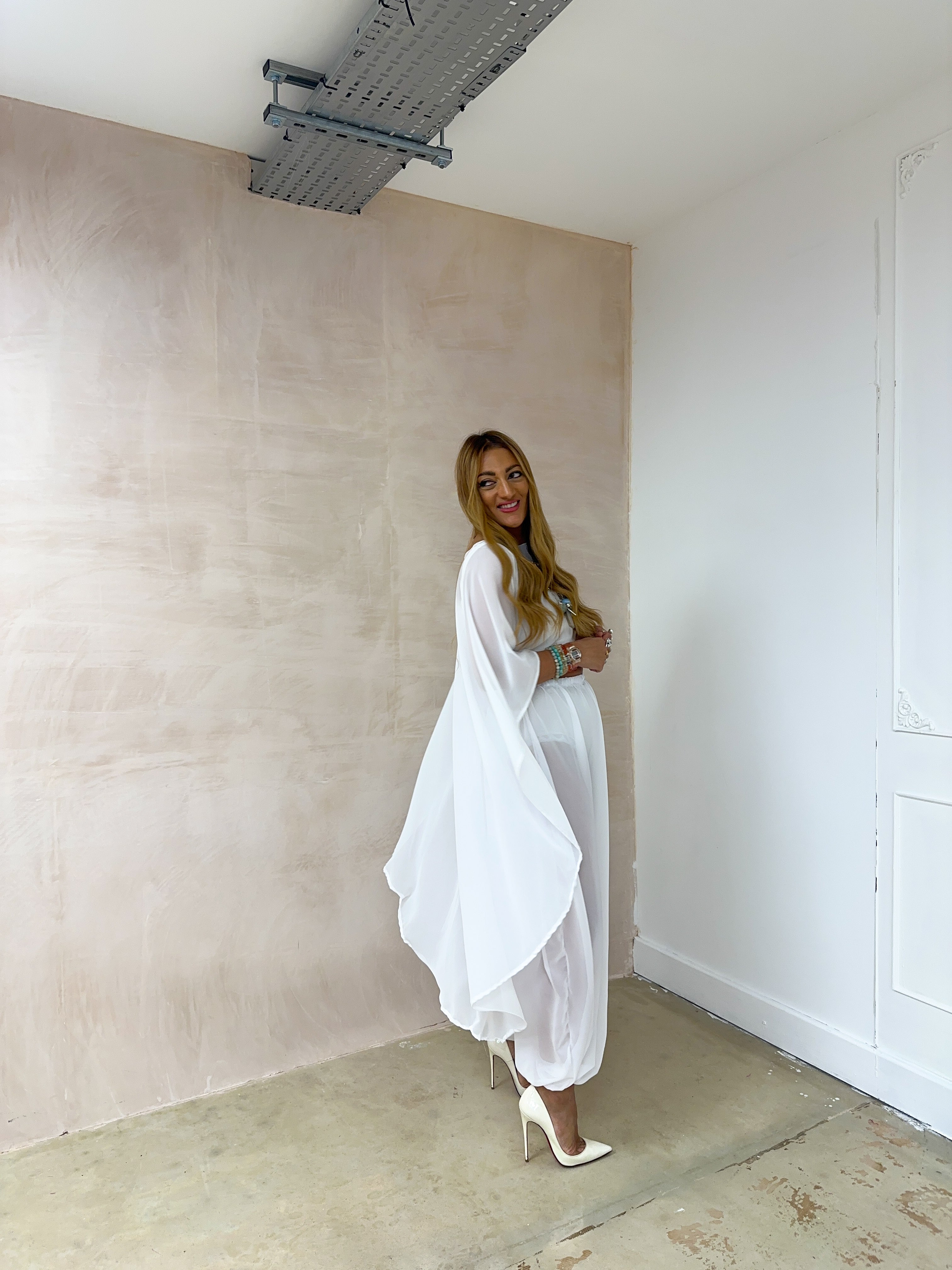 The Jasmine Aladdin Trousers In White Chiffon