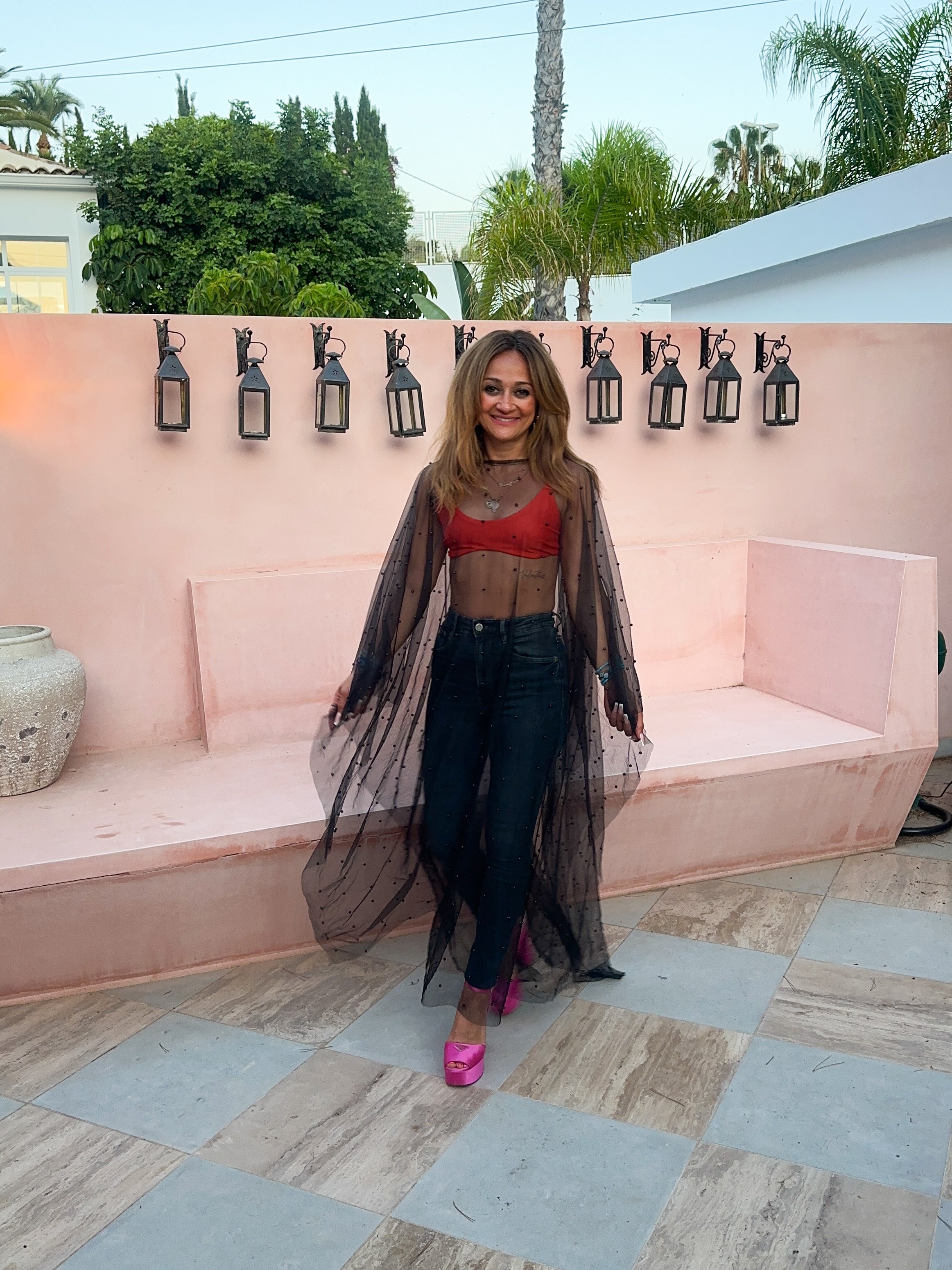 Tulle Vixen Pearl Mesh Kimono In Black