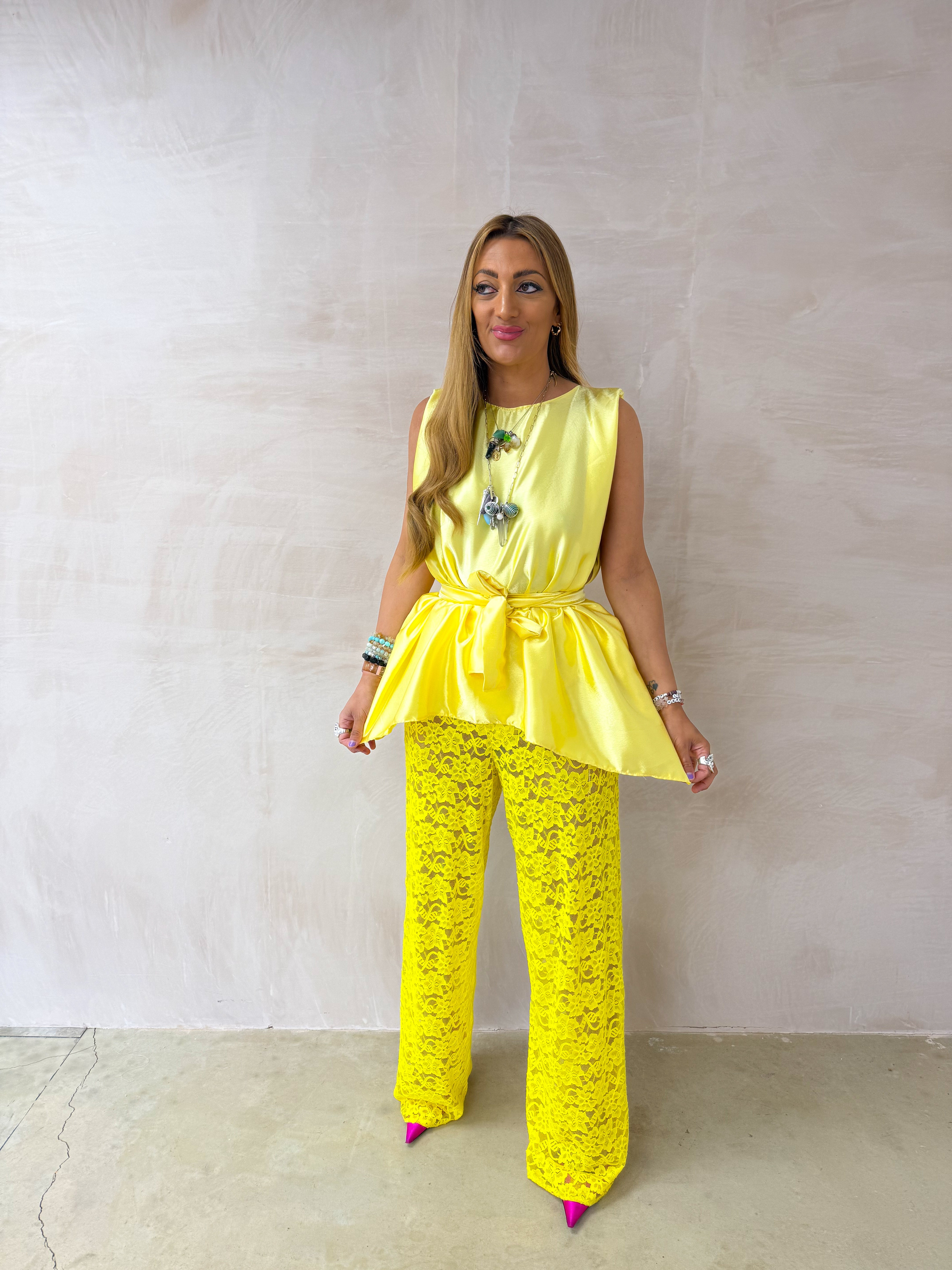 The Midnight Belted Top In Yellow