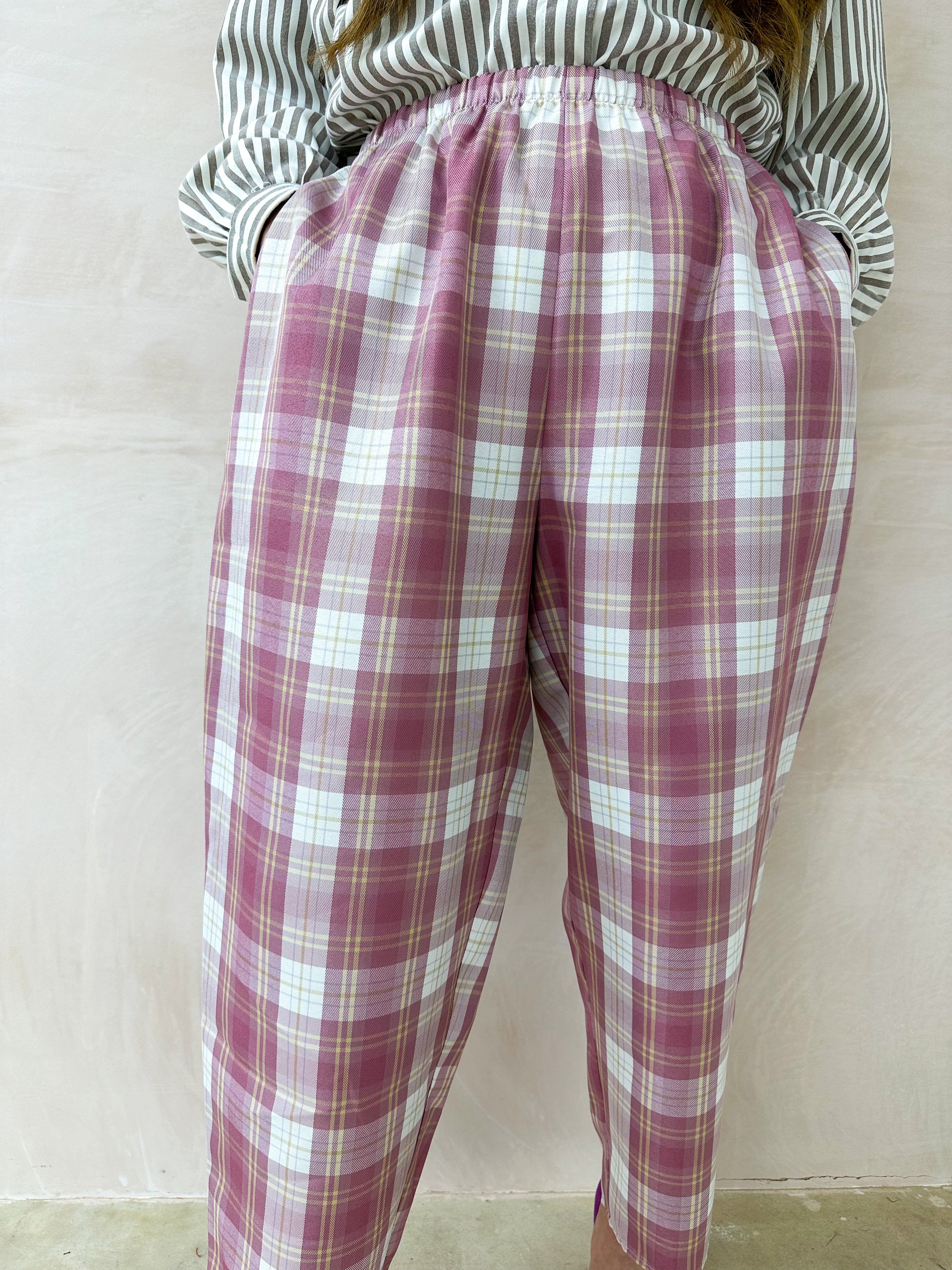 Tartan Check Balloon Trousers In Pink