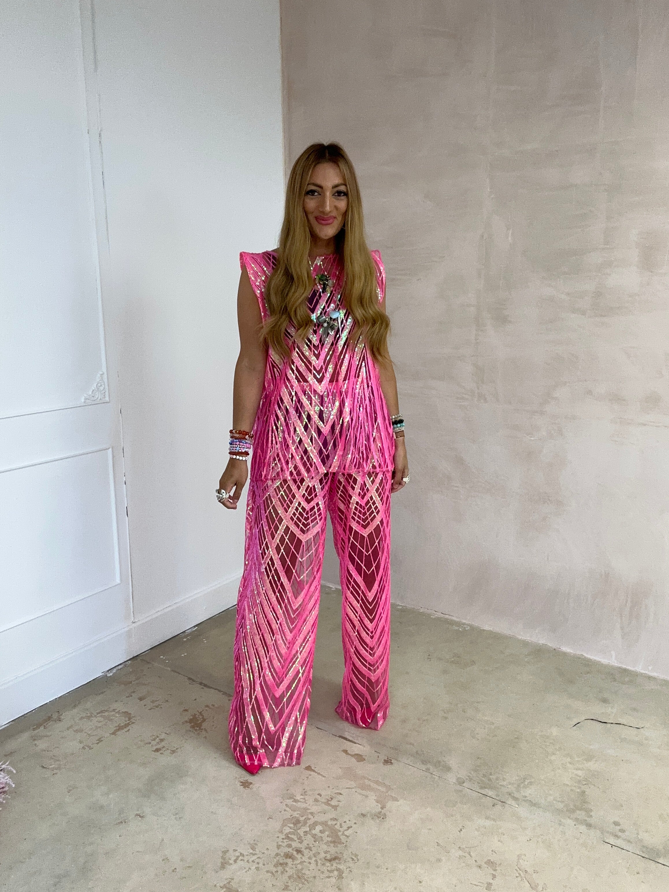 Solaris Vega Sequin Trousers In Hot Pink