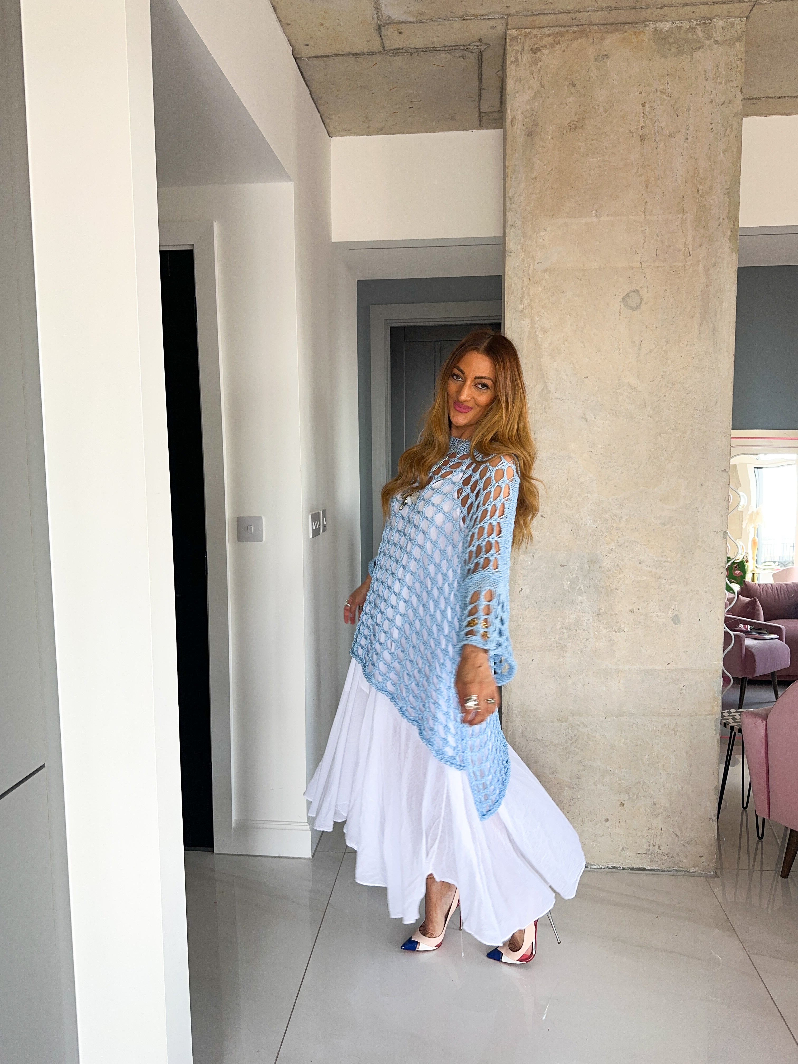 Loop Knit Oversized Sheer Jumper In Candy Blue