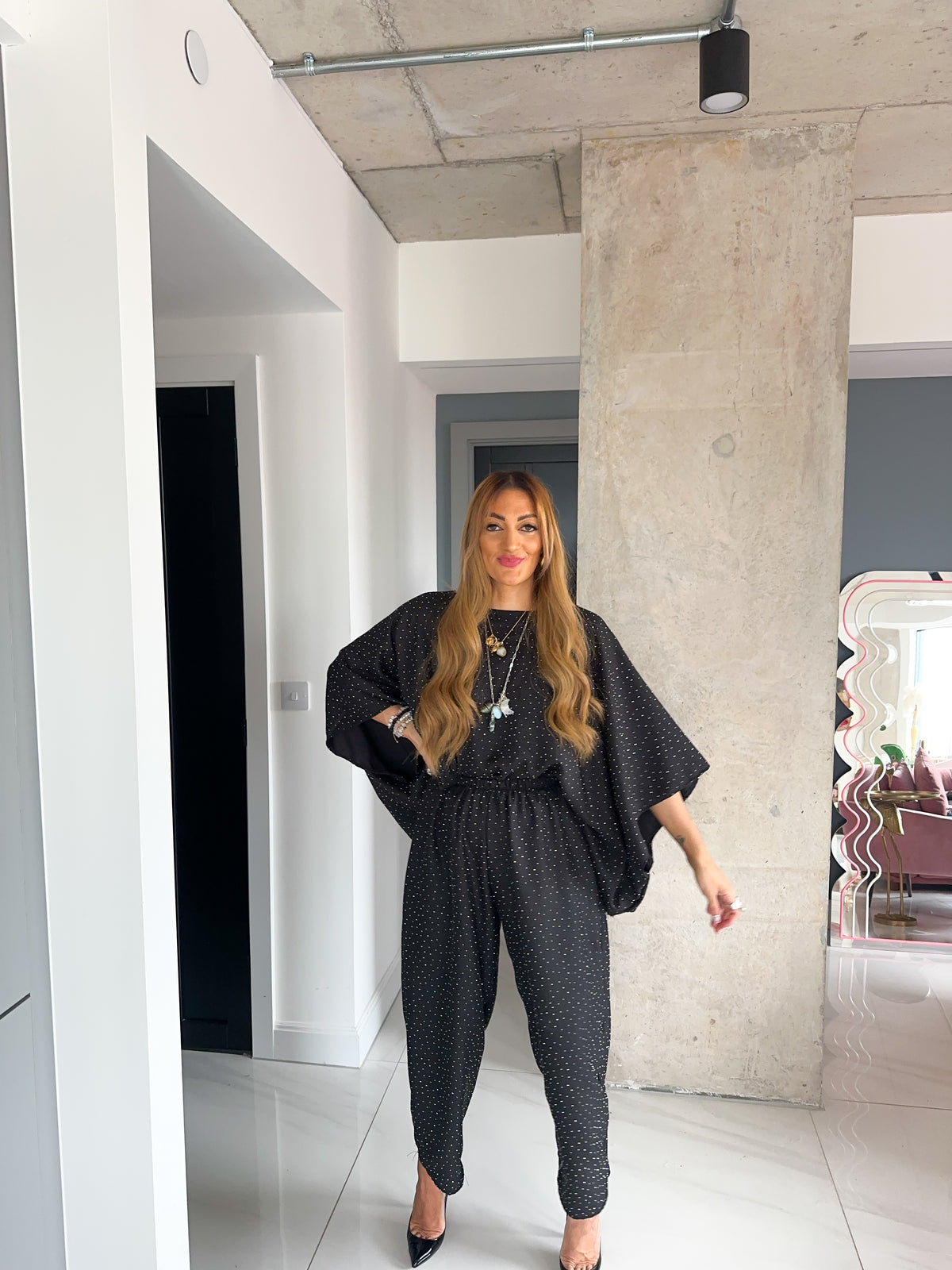 Scattered Rhinestone Kimono Style Top In Black