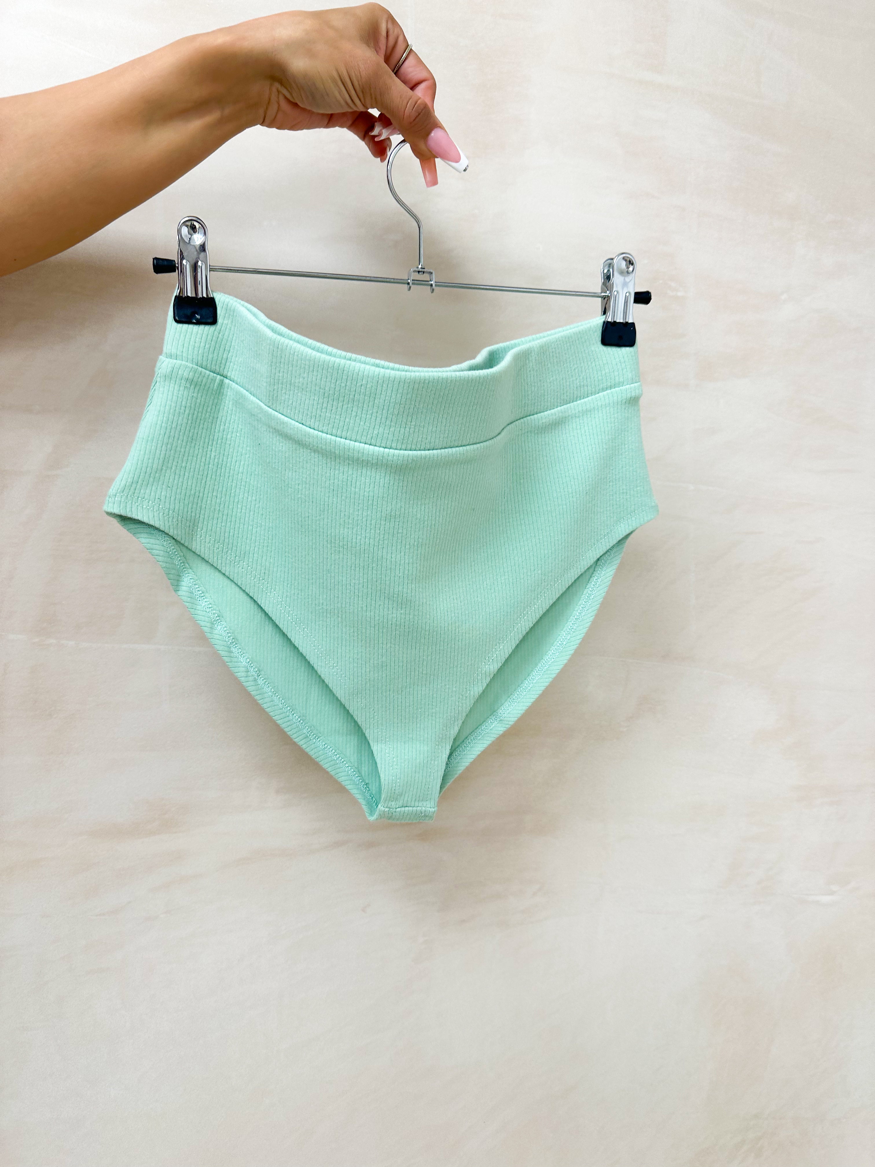 High Waisted Ribbed Knickers In Sage