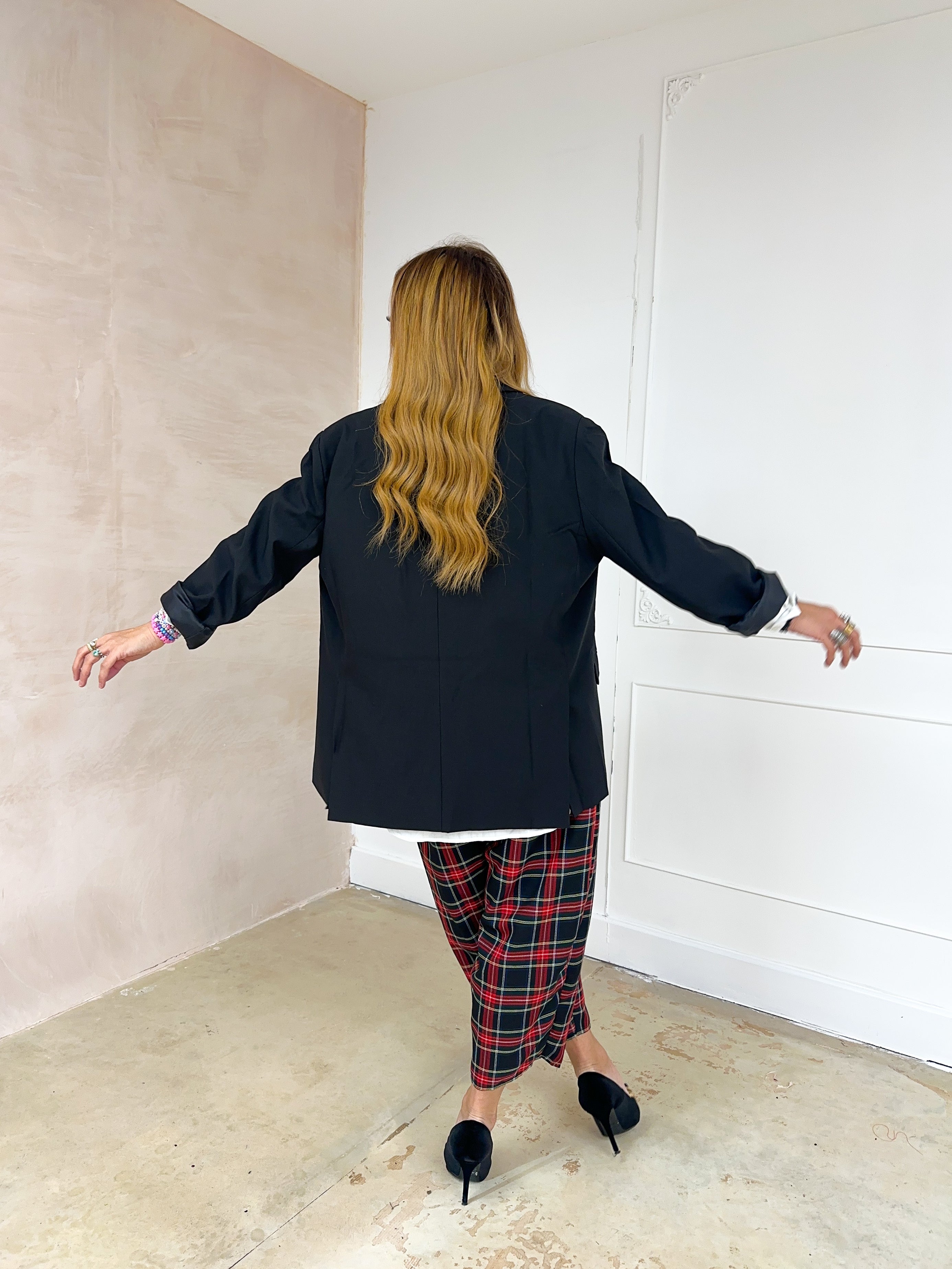 Muse Balloon Trousers In Navy/Red Traditional Tartan