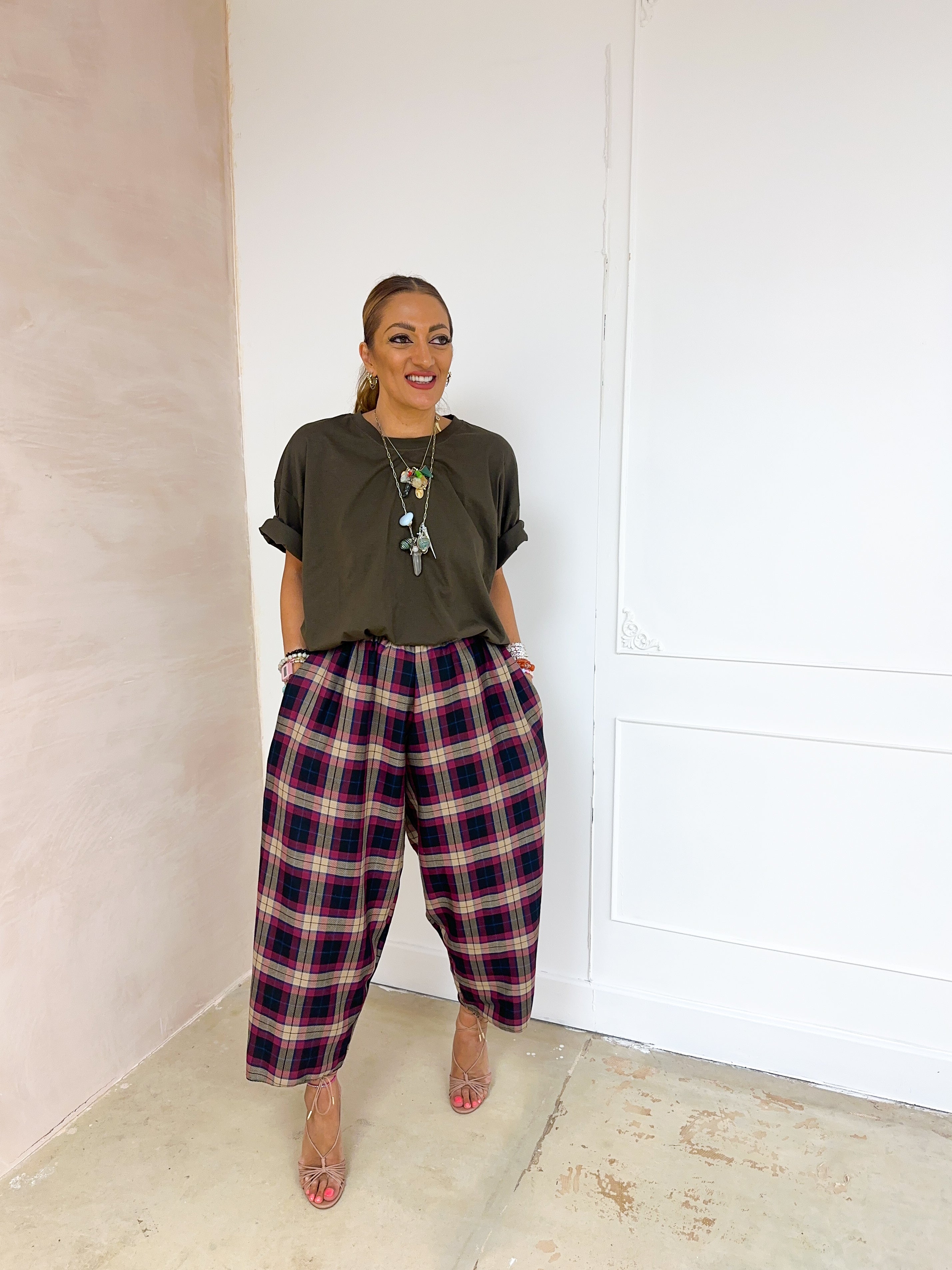 Muse Balloon Trousers In Purple Tartan