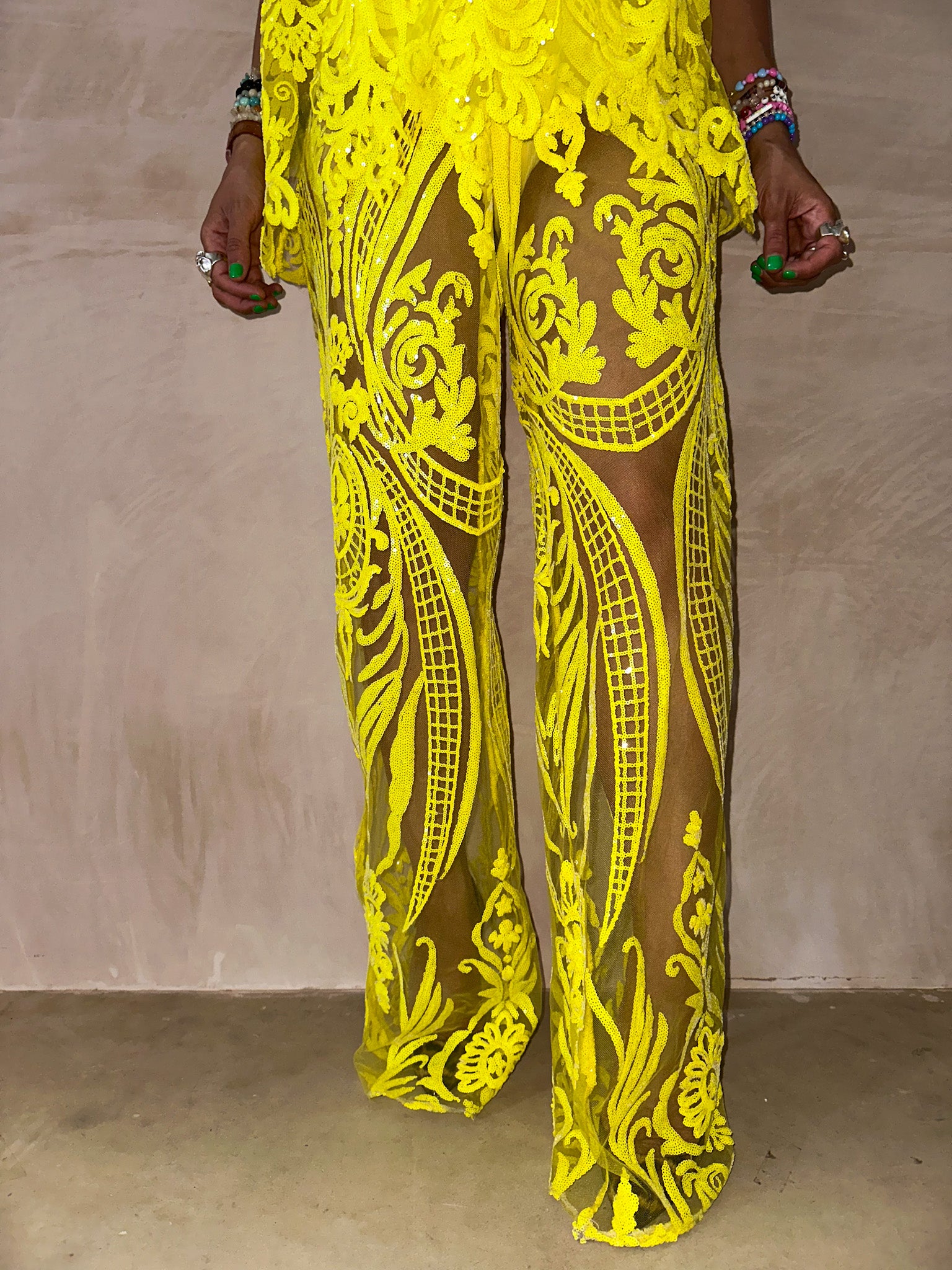 The Solaris Sequin Trousers In Yellow