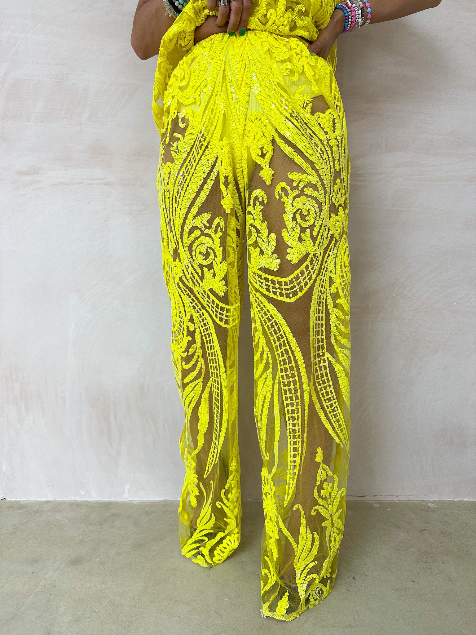 The Solaris Sequin Trousers In Yellow