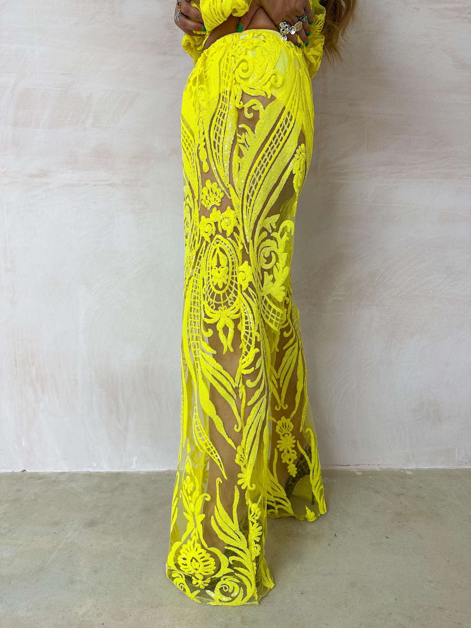 The Solaris Sequin Trousers In Yellow