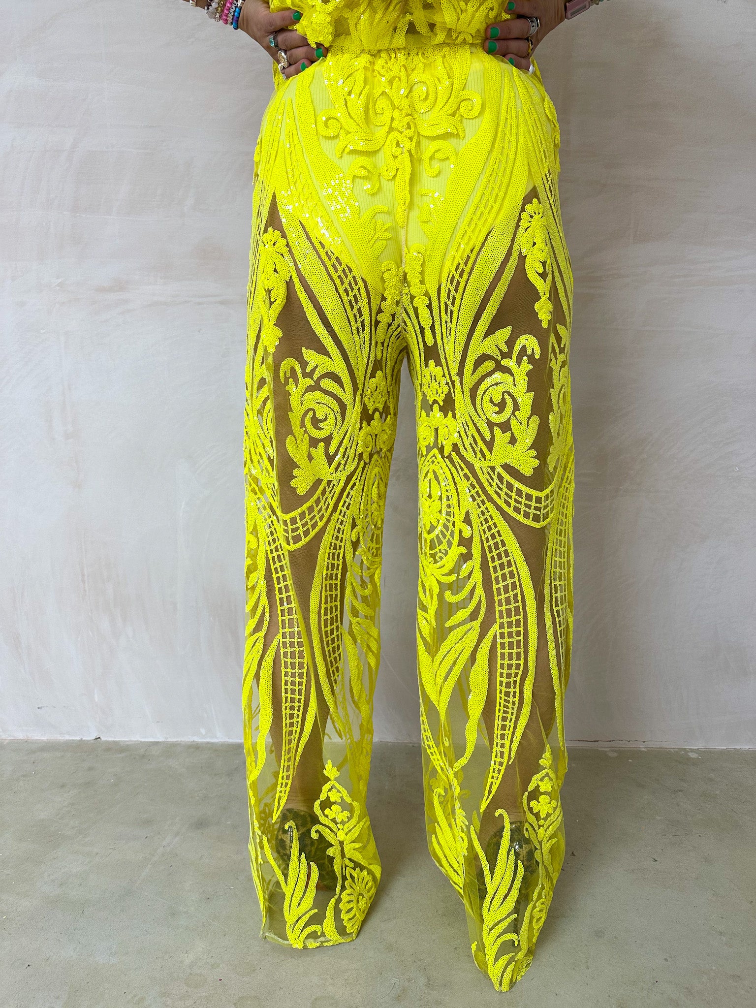 The Solaris Sequin Trousers In Yellow