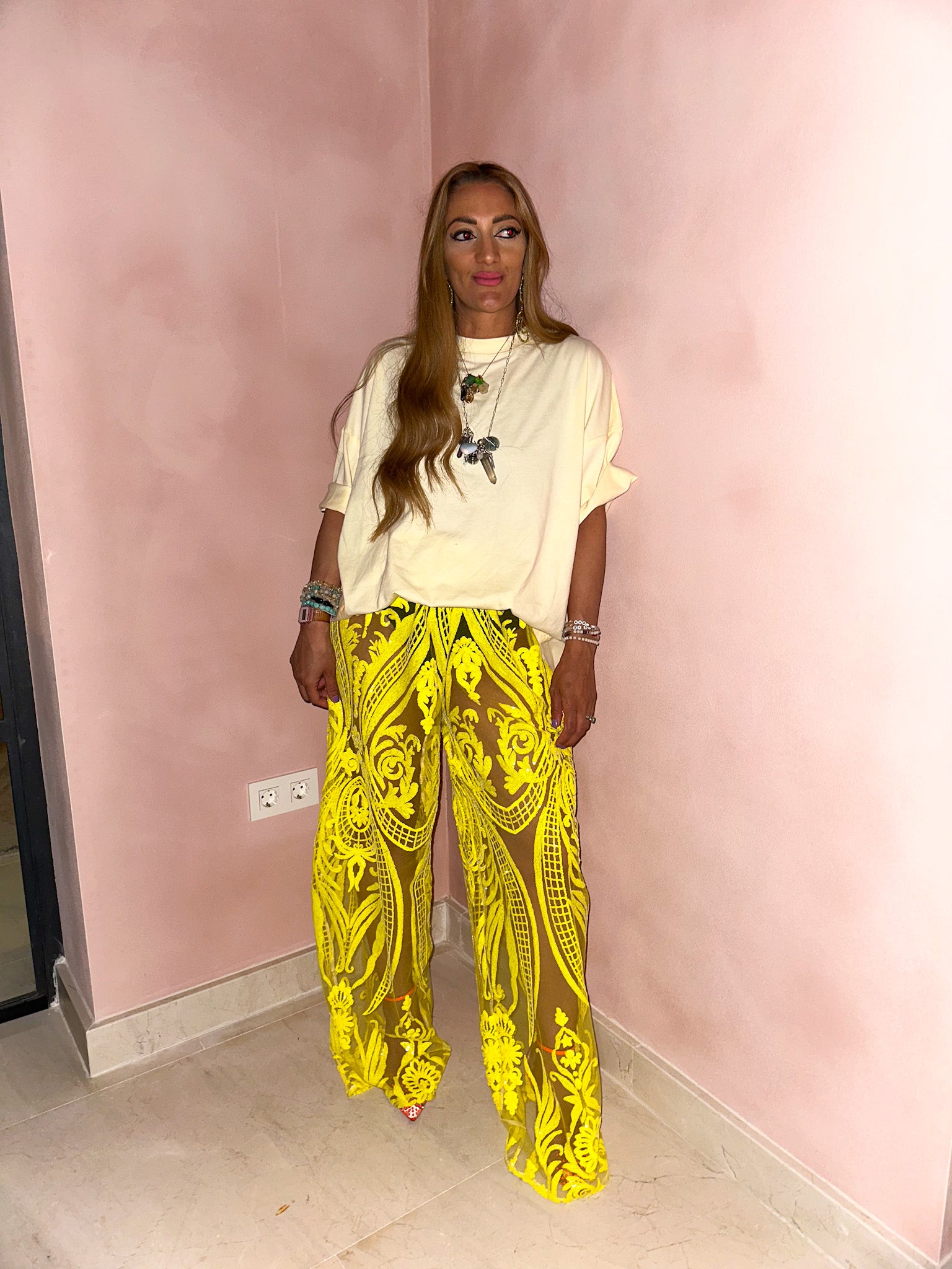 The Solaris Sequin Trousers In Yellow