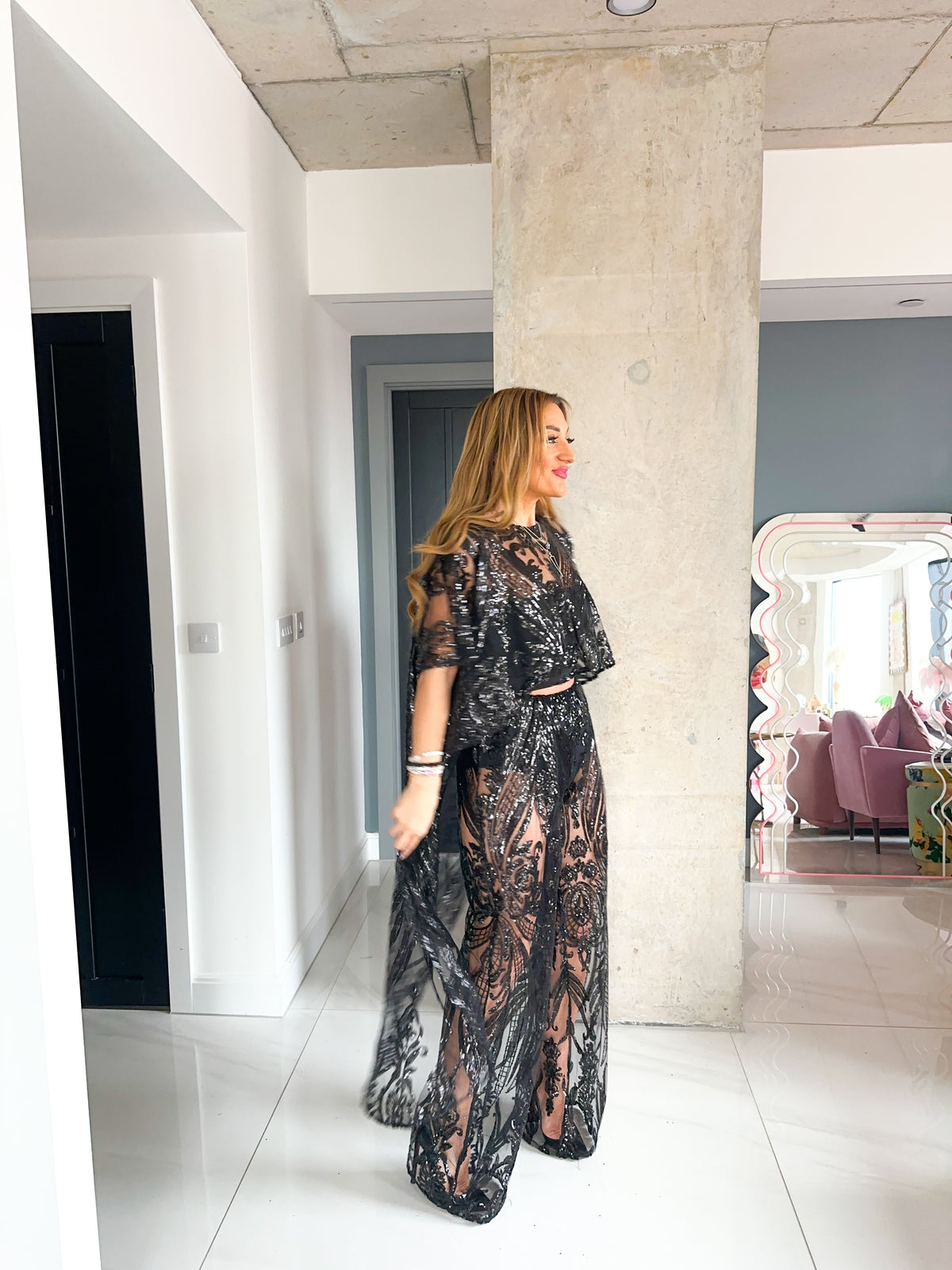 Solaris Sequin Cape In Black
