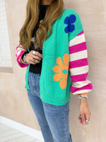 Slouch Fit Floral Cardigan In Bright Green
