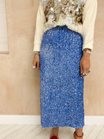 High Waisted Sequin Midi Skirt In Baby Blue