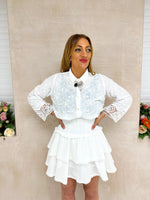 Tiered Ruffle High Waisted Mini Skirt In White