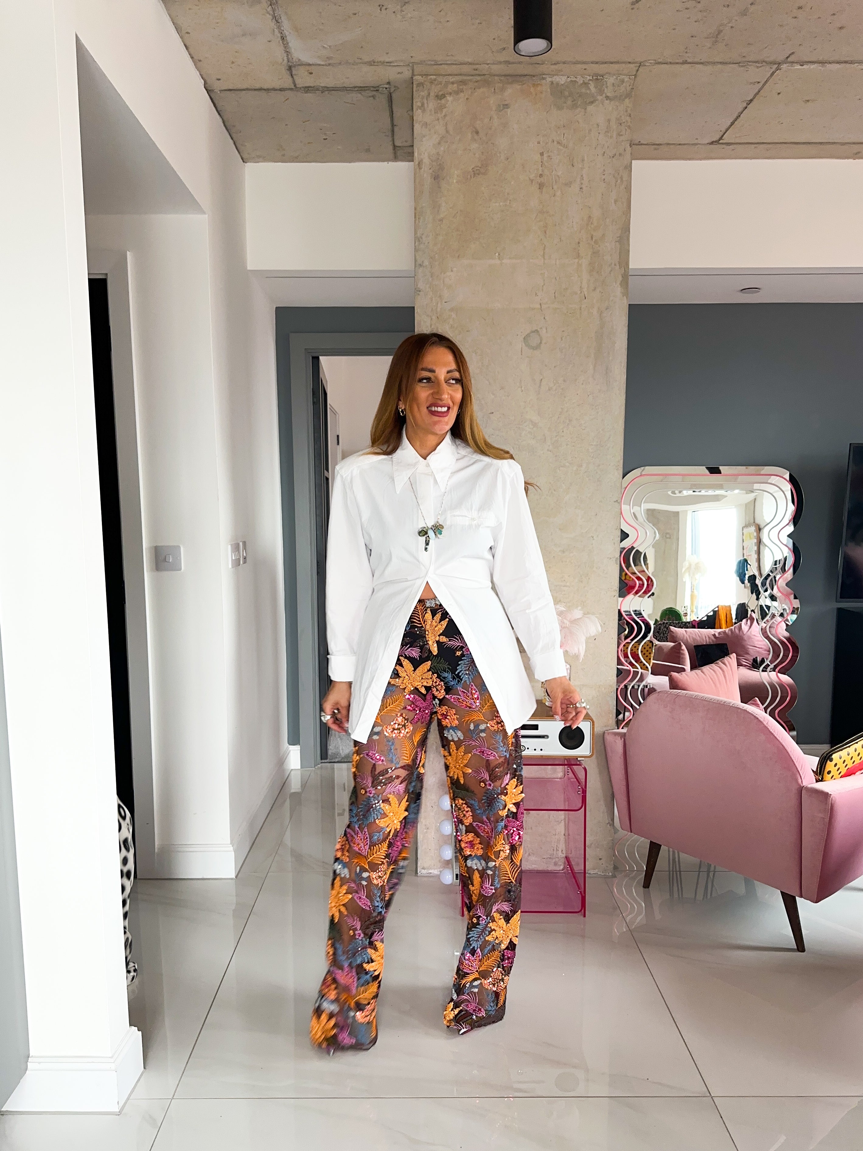 The Flora Sequin Trousers In Black