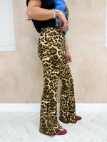 Lycra Style High Waisted Flared Trousers In Leopard Print