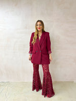 Fairytale Lace Extreme Flare Trousers In Burgundy