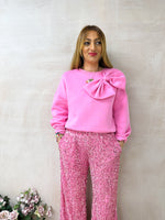 High Waisted Wide Leg Sequin Trousers In Pink