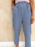 High Waisted Gingham Trousers In Blue