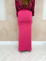 Split Side Lycra Midi Skirt In Raspberry Pink