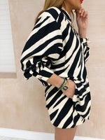 Linen Style Zebra Print Shirt In Black/Cream