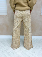 High Waisted Wide Leg Sequin Trousers In Gold