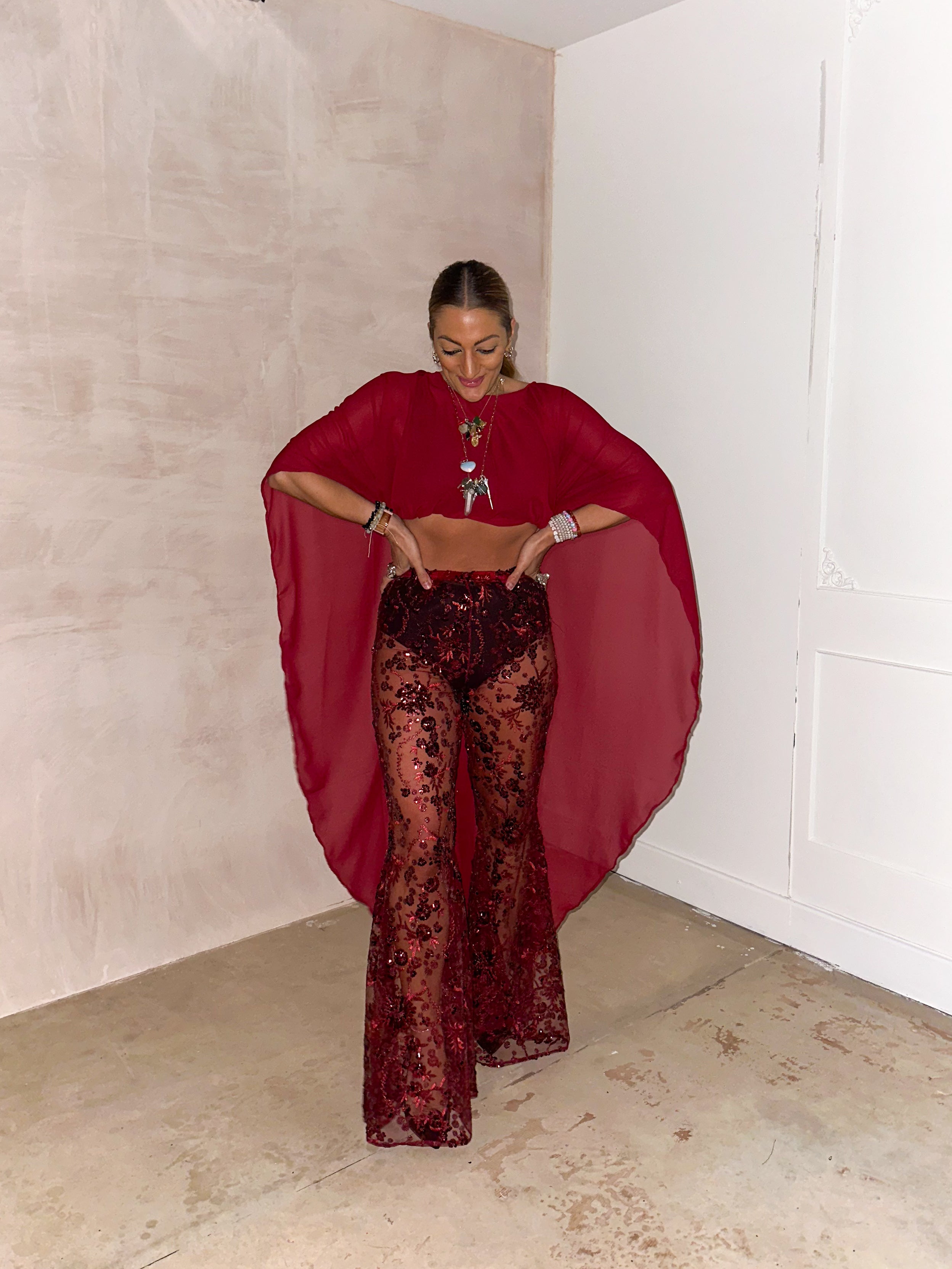 The Midnight Sequin Extreme Flares In Burgundy