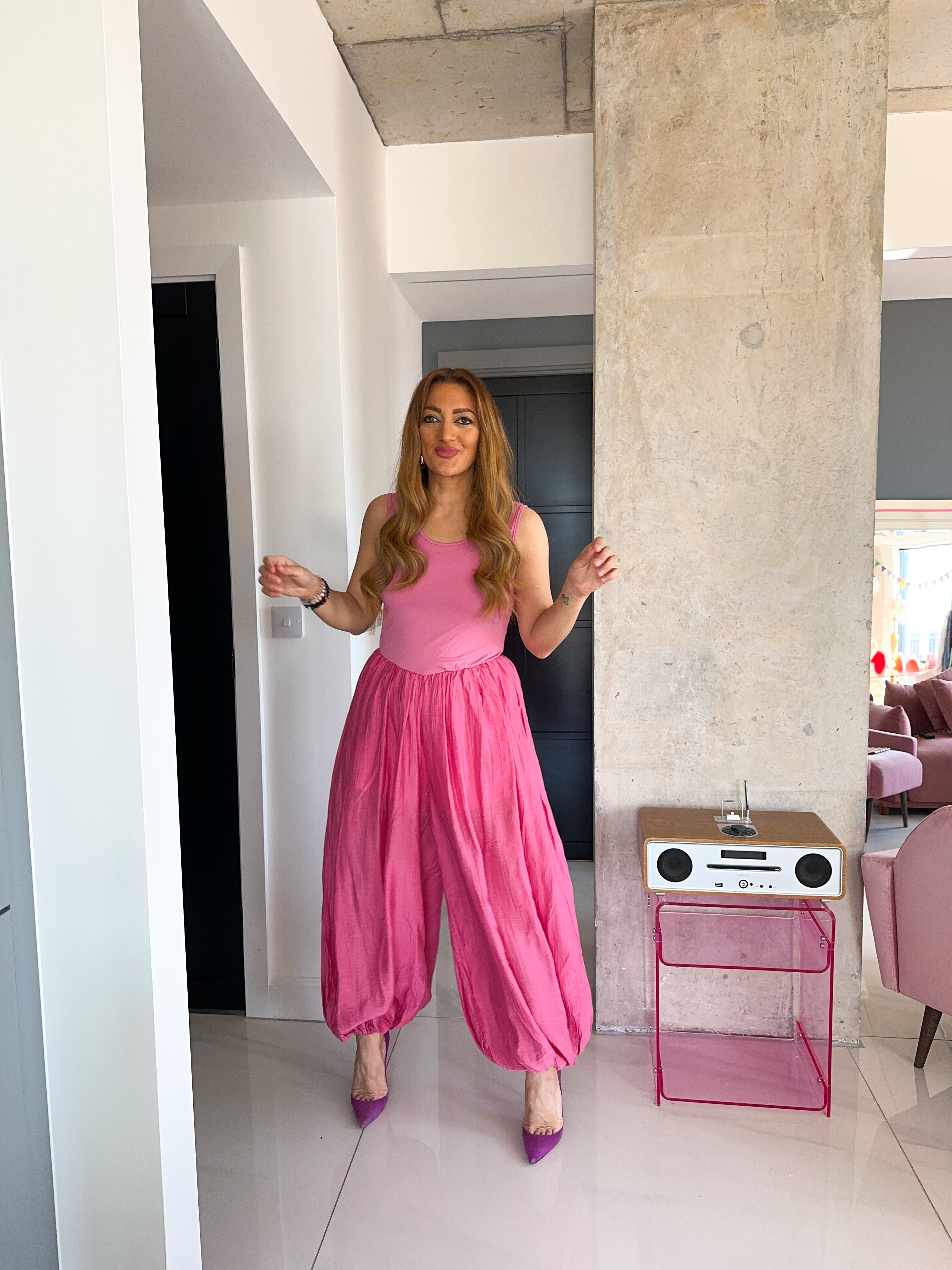 Aladdin Style Jumpsuit In Hot pink