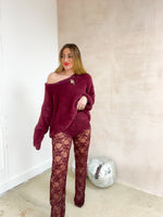 Fluffy Slouch Jumper In Burgundy