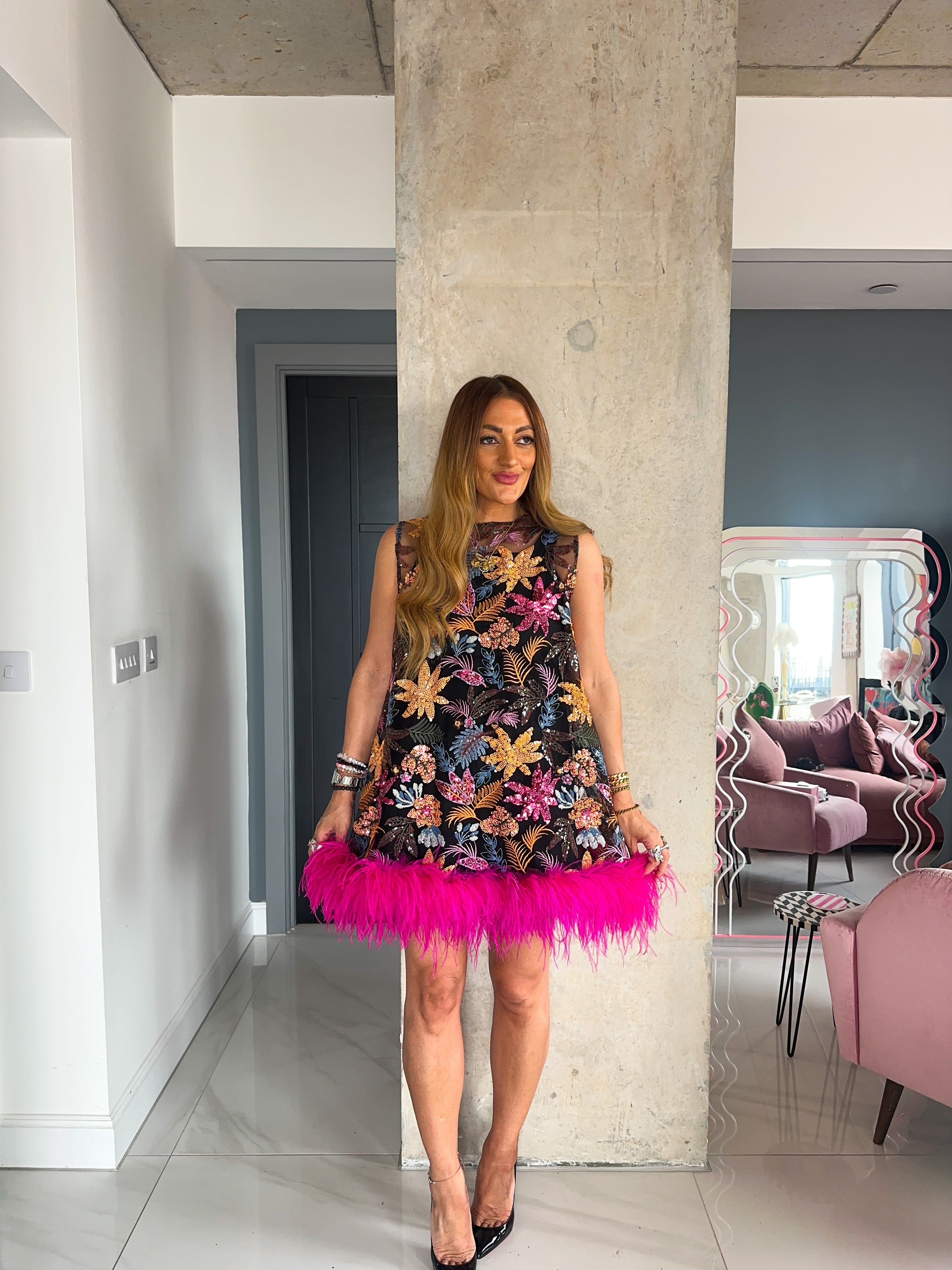 The Flora Sequin Dress In Black